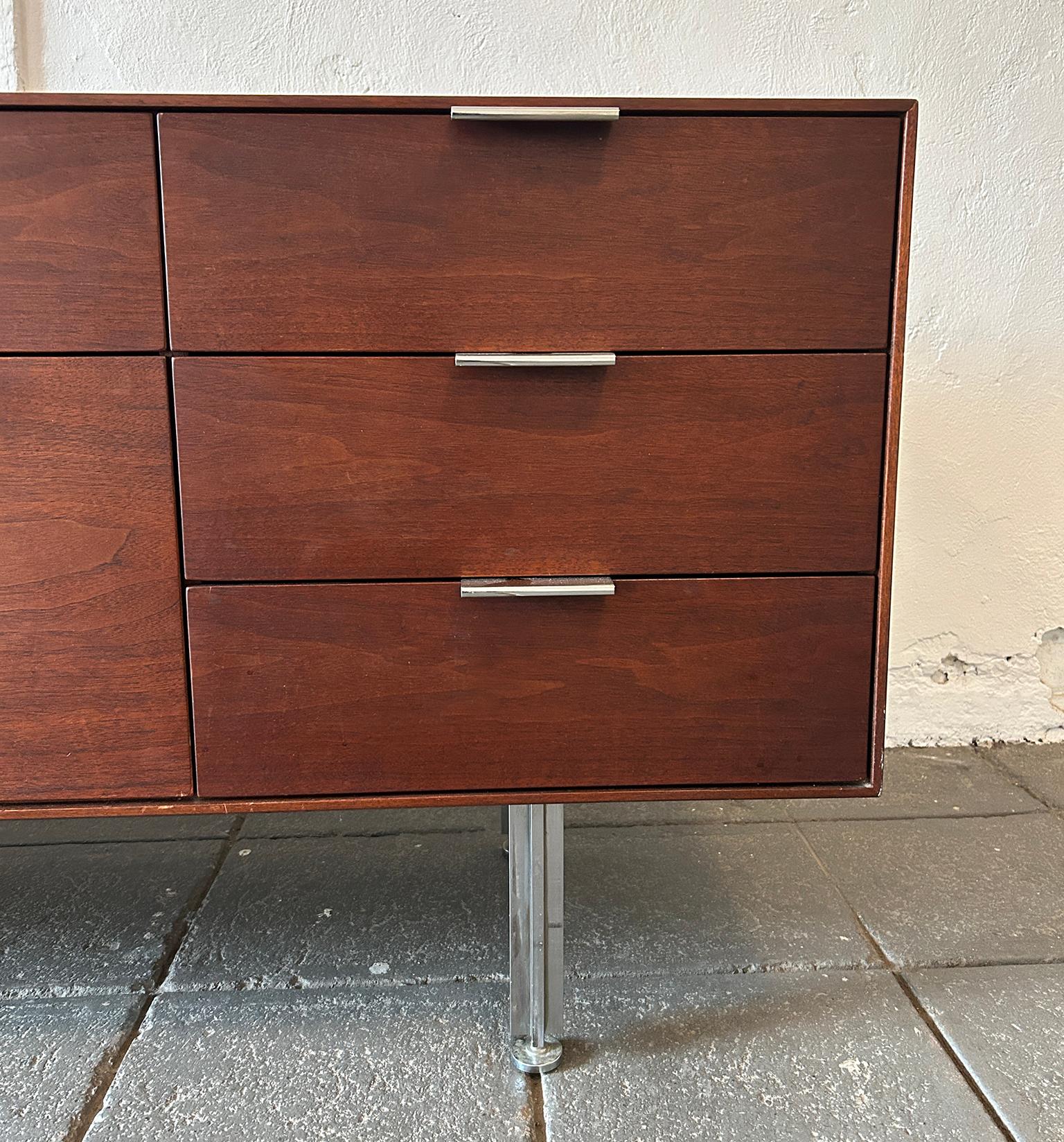 American Mid century modern walnut chrome style of Knoll credenza cabinet For Sale