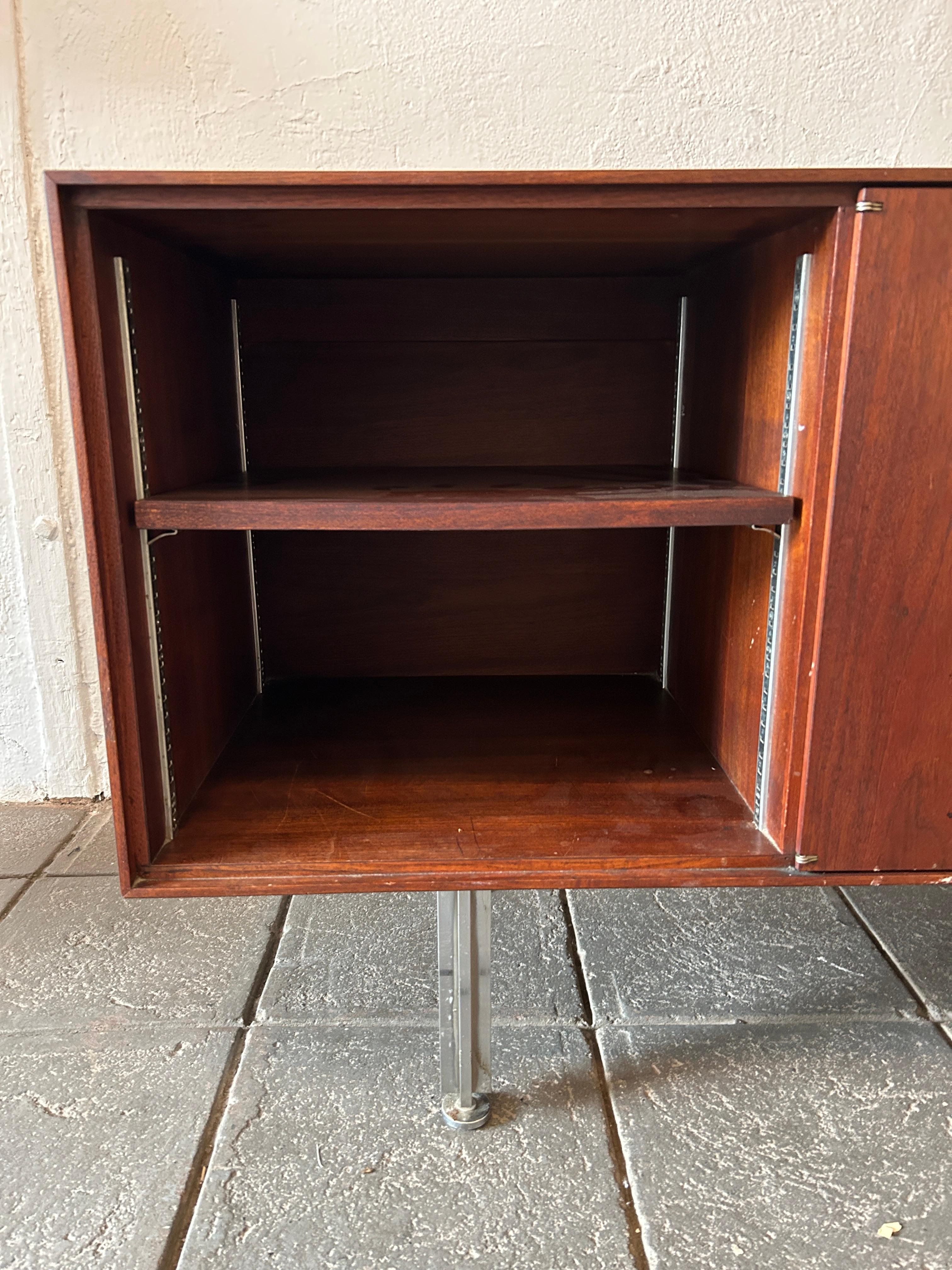 Mid-20th Century Mid century modern walnut chrome style of Knoll credenza cabinet For Sale