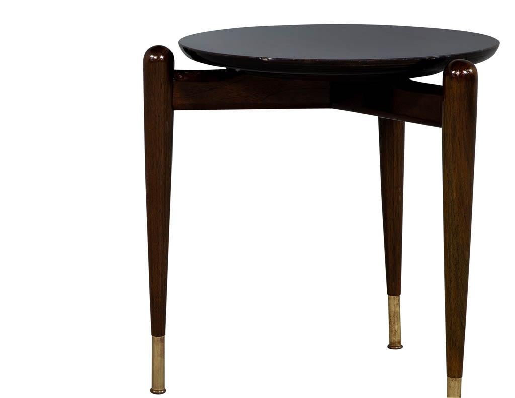 Brass Mid-Century Modern Walnut Circular End Table