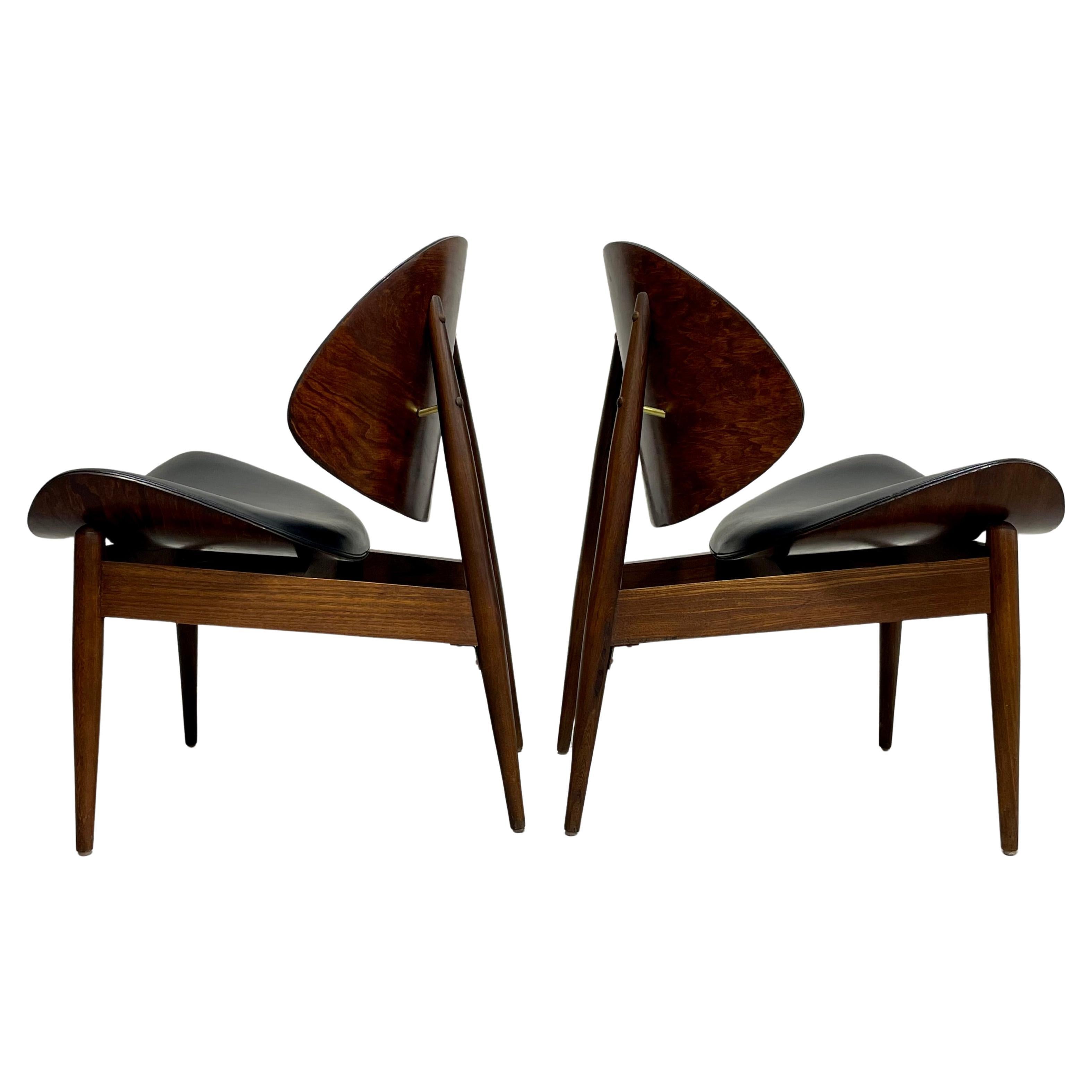 Mid Century MODERN Walnut CLAM CHAIRS by Kodawood, a Pair