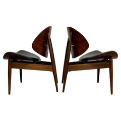 Mid Century MODERN Walnut CLAM CHAIRS by Kodawood, a Pair
