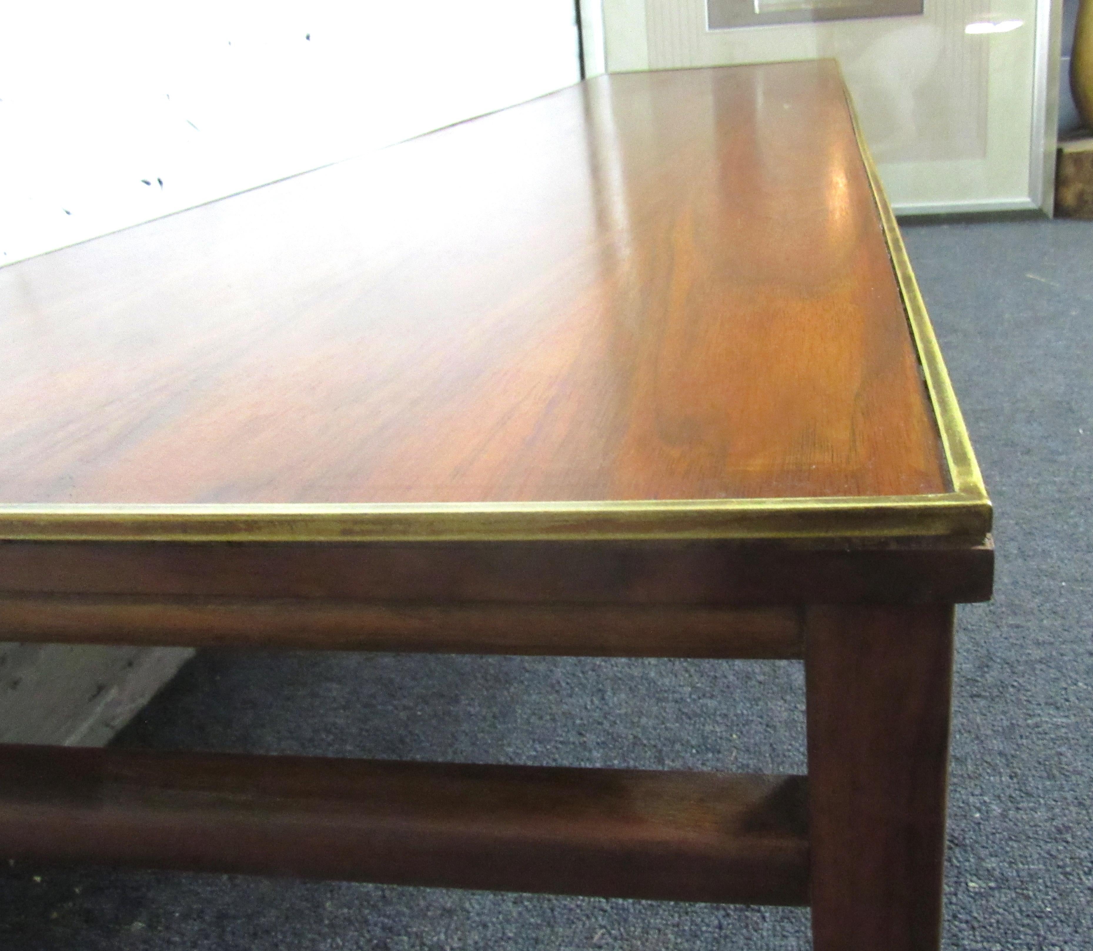 Mid-Century Modern Walnut Coffee Table with Brass Trim by Imperial For Sale 2