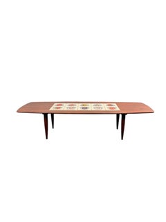 Mid-Century Modern Walnut Coffee Table with Heraldic Tile Inlay