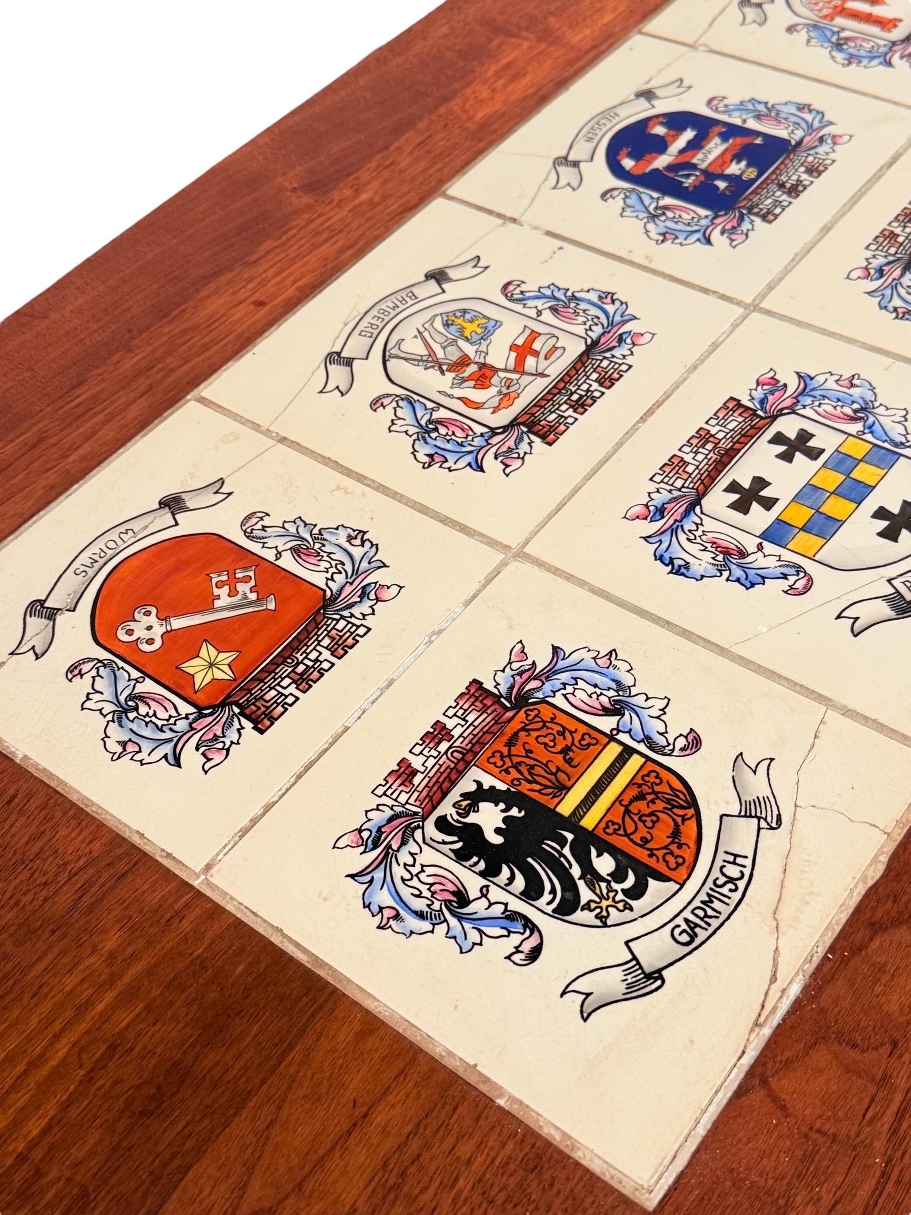 Mid-Century Modern Walnut Coffee Table with Heraldic Tile Inlay For Sale 3