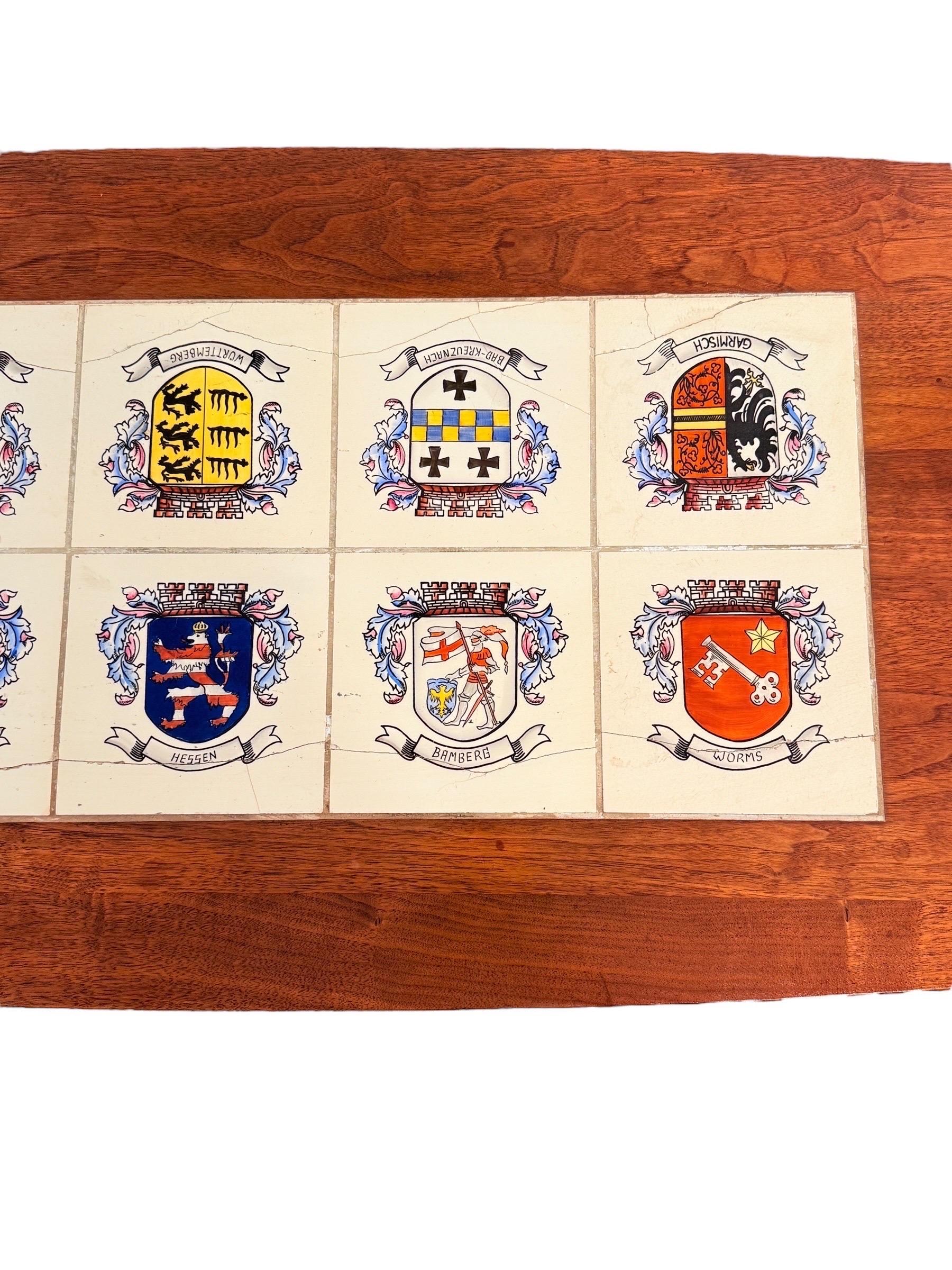 Mid-Century Modern Walnut Coffee Table with Heraldic Tile Inlay For Sale 4
