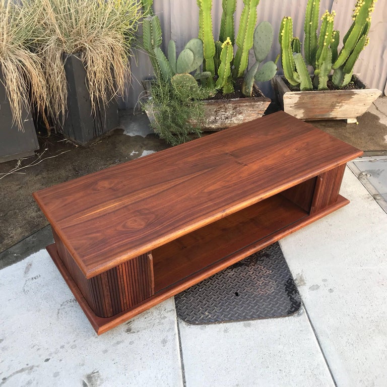 MidCentury Modern Walnut Coffee Table with Tambour Doors at 1stDibs tambour coffee table