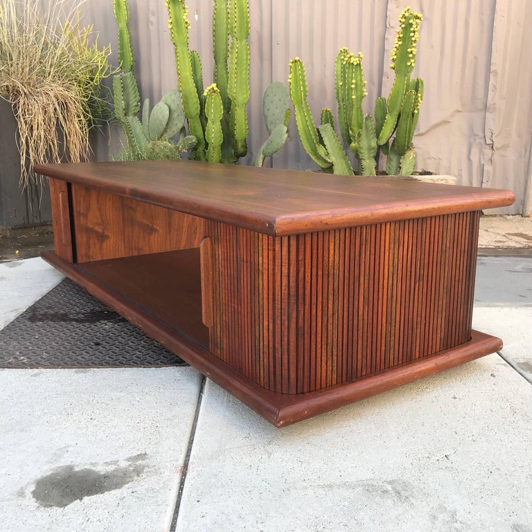 MidCentury Modern Walnut Coffee Table with Tambour Doors at 1stDibs tambour coffee table