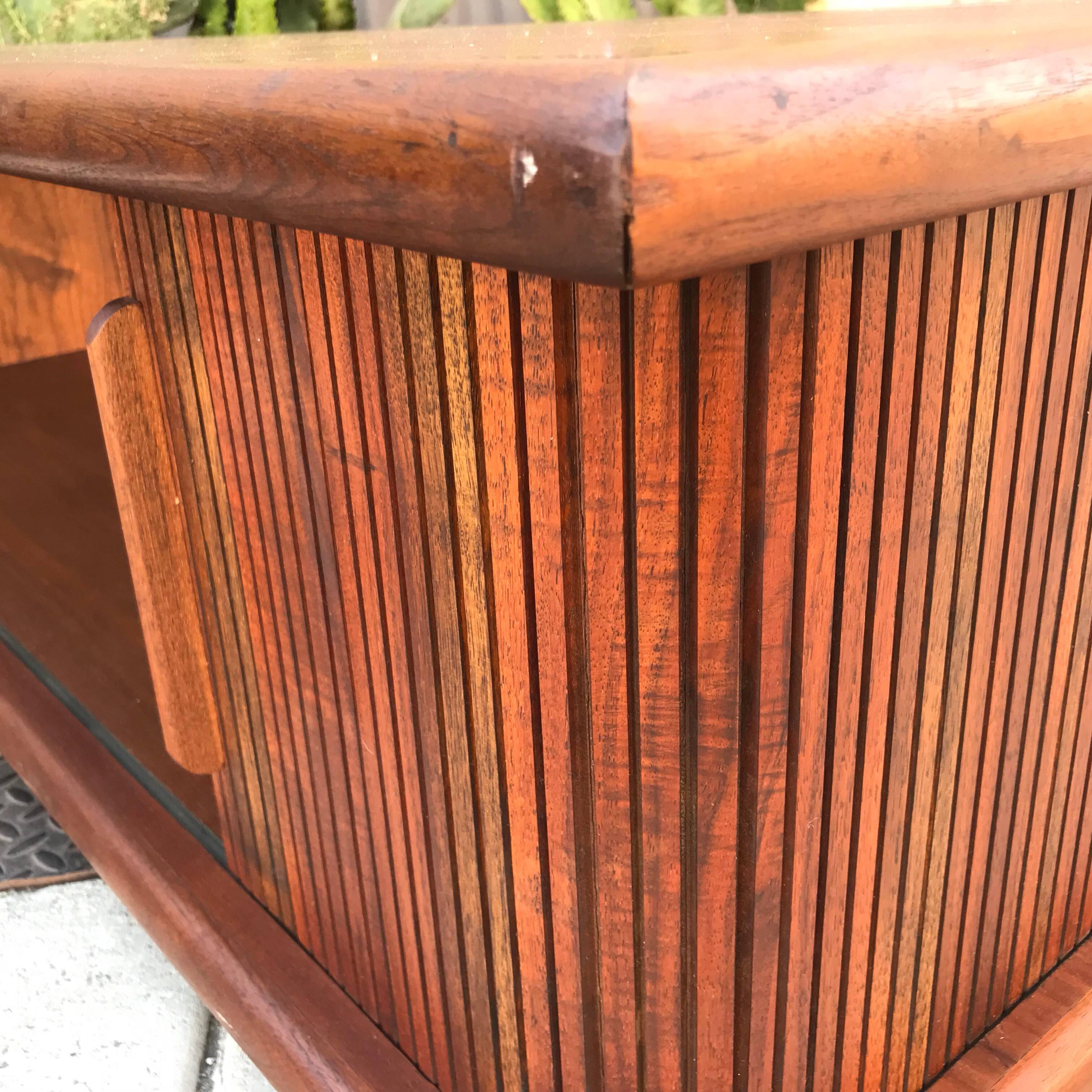 American Mid-Century Modern Walnut Coffee Table with Tambour Doors