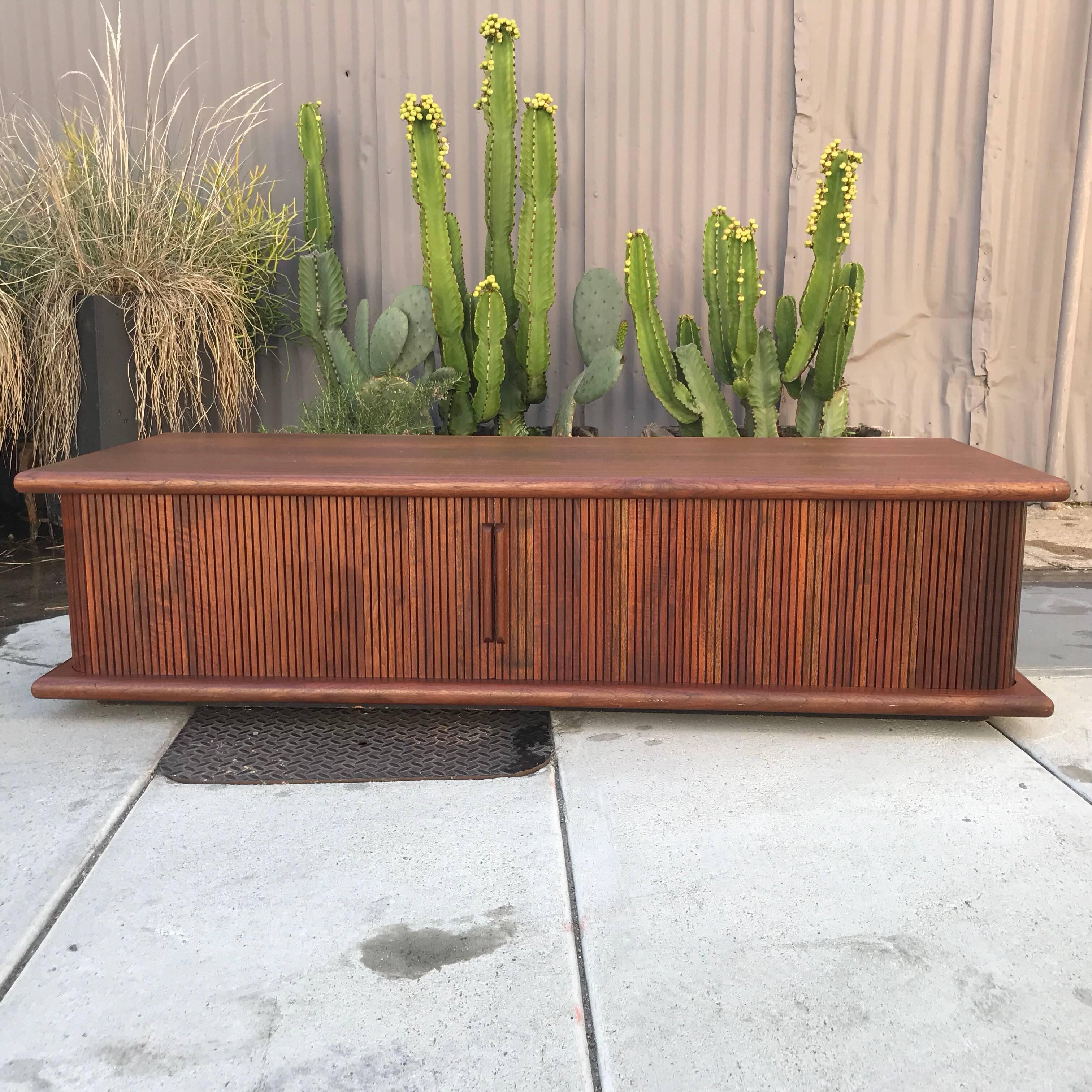Mid-20th Century Mid-Century Modern Walnut Coffee Table with Tambour Doors