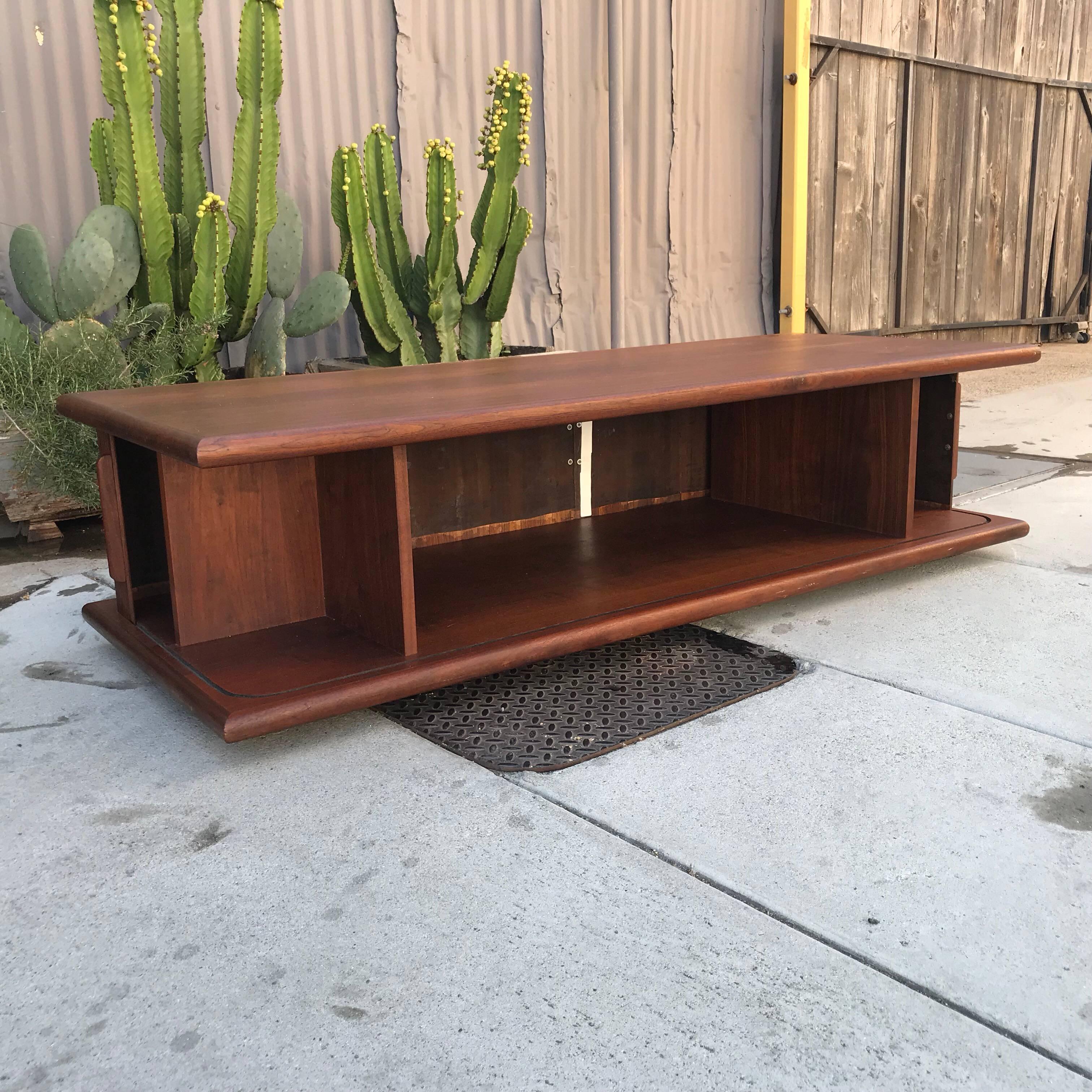 Mid-Century Modern Walnut Coffee Table with Tambour Doors 1