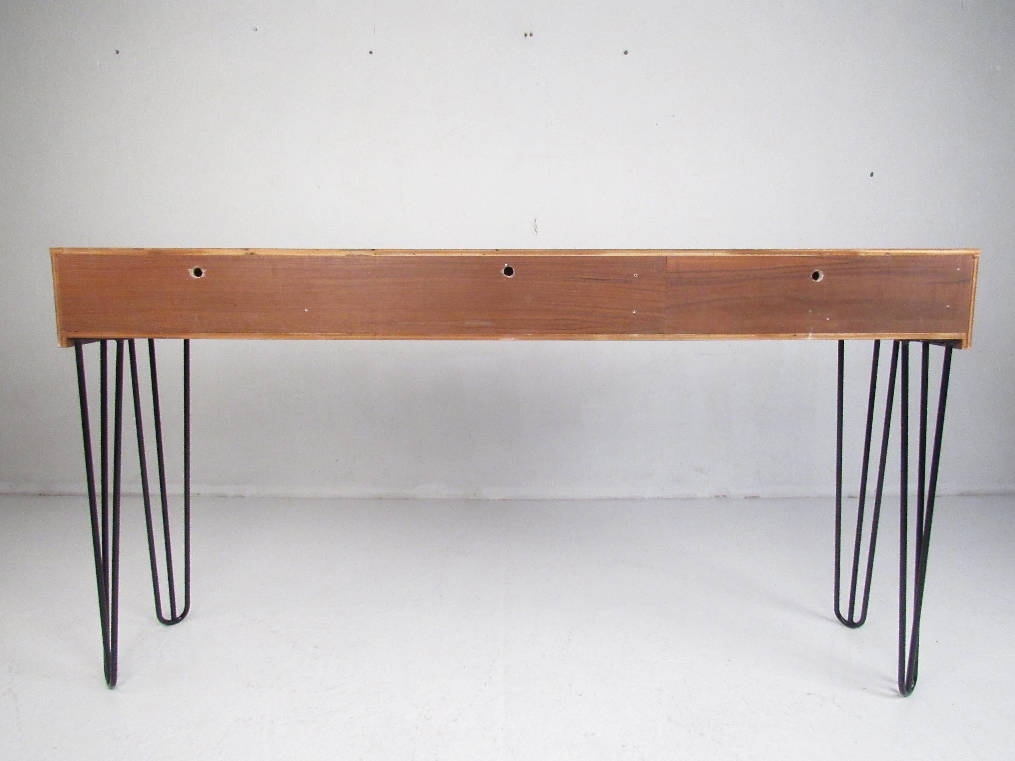 Metal Mid-Century Modern Walnut Console Table or Vanity