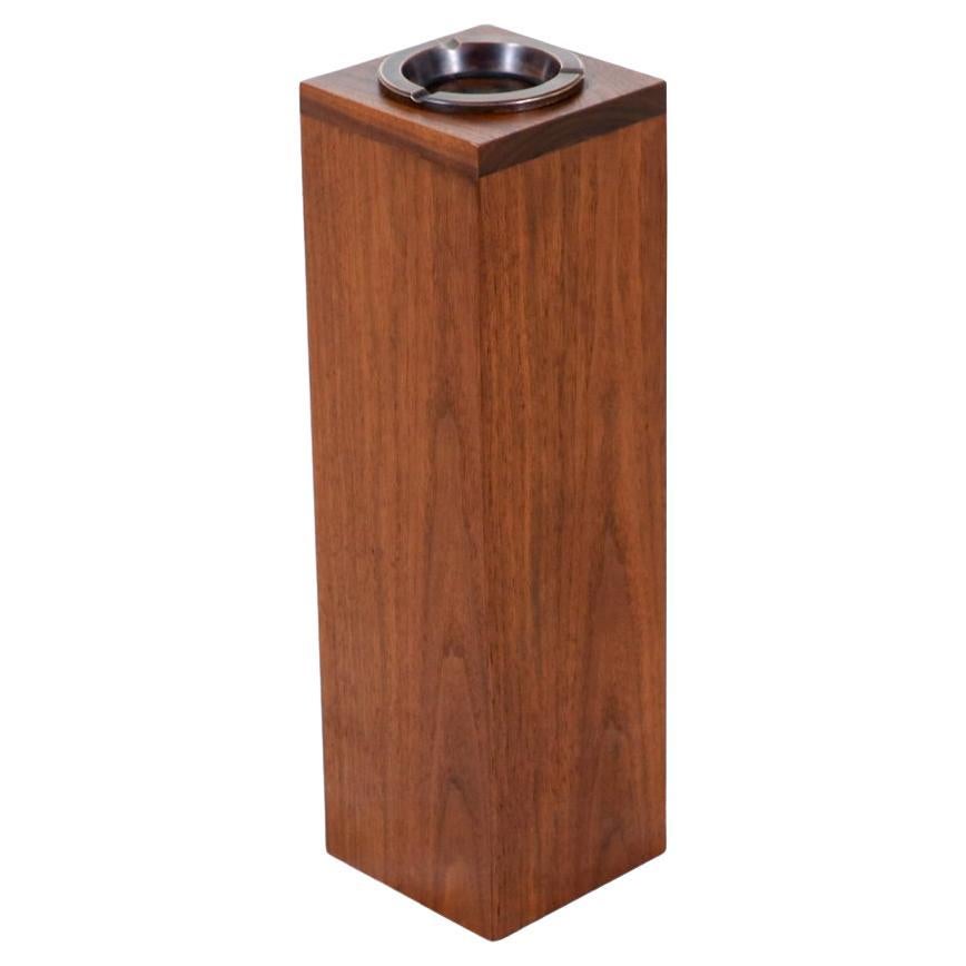 Expertly Restored - Mid-Century Modern Walnut & Copper Column Standing Ashtray For Sale