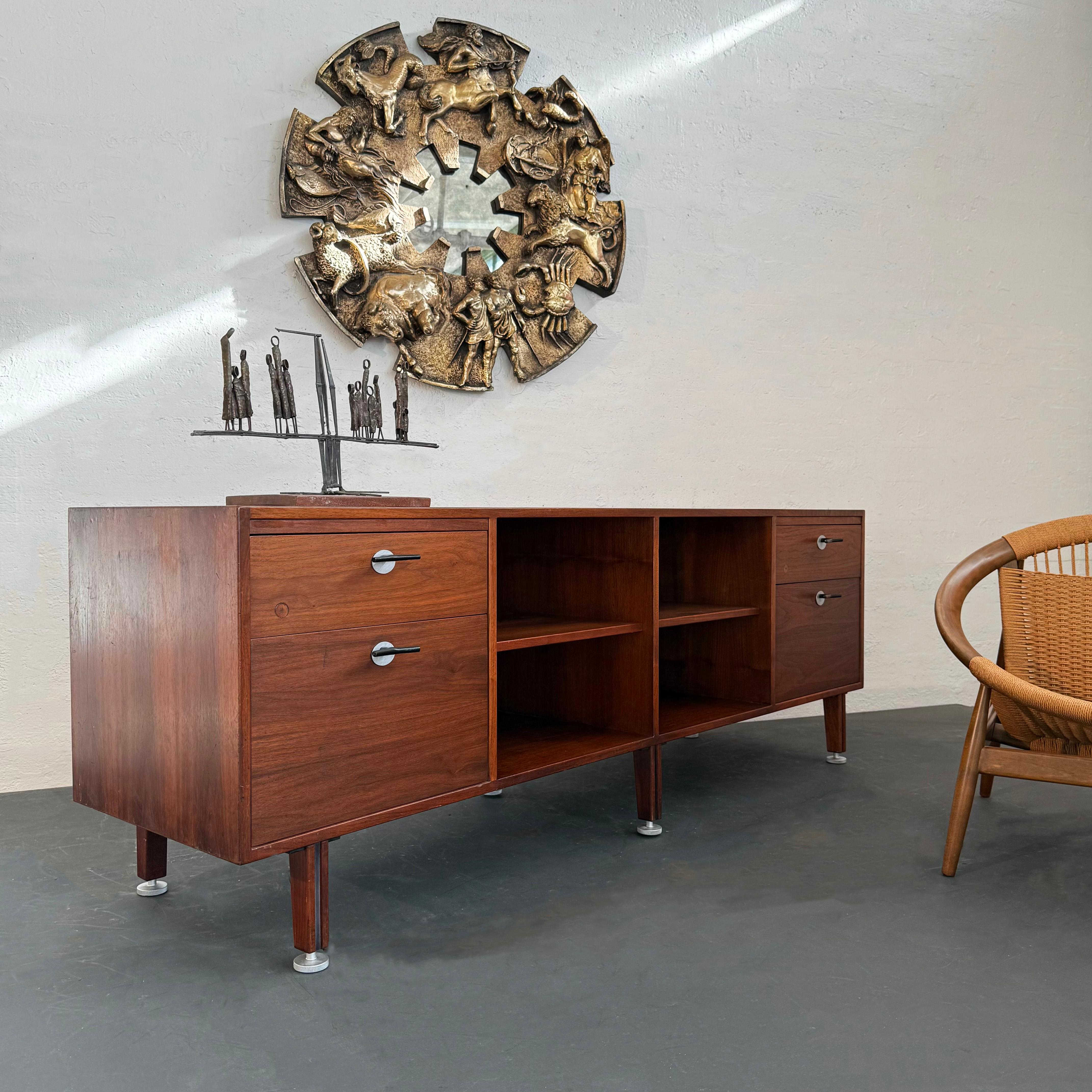 Mid-Century Modern Walnut Credenza Bookcase With Y Pulls By Jens Risom For Sale 6