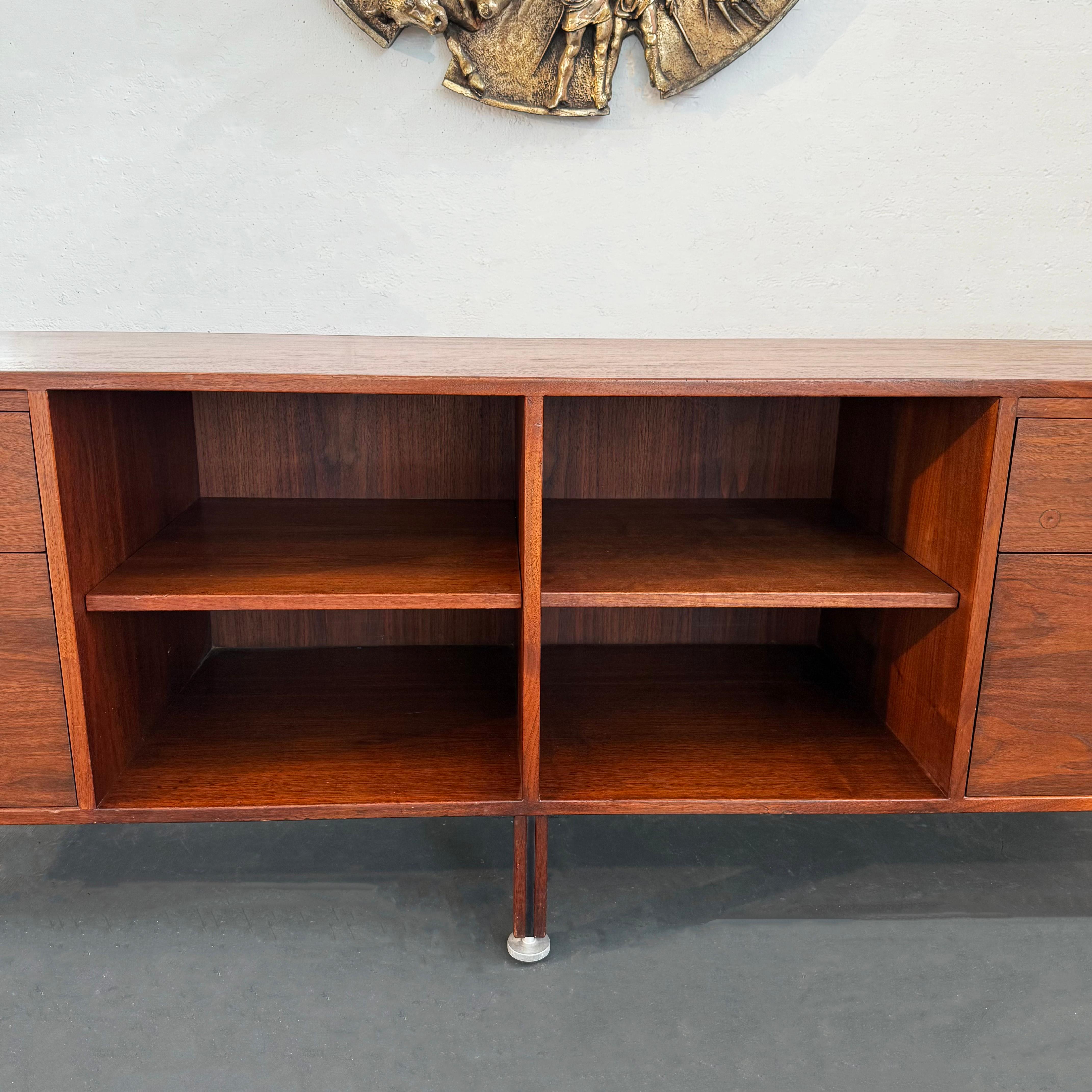 North American Mid-Century Modern Walnut Credenza Bookcase With Y Pulls By Jens Risom For Sale