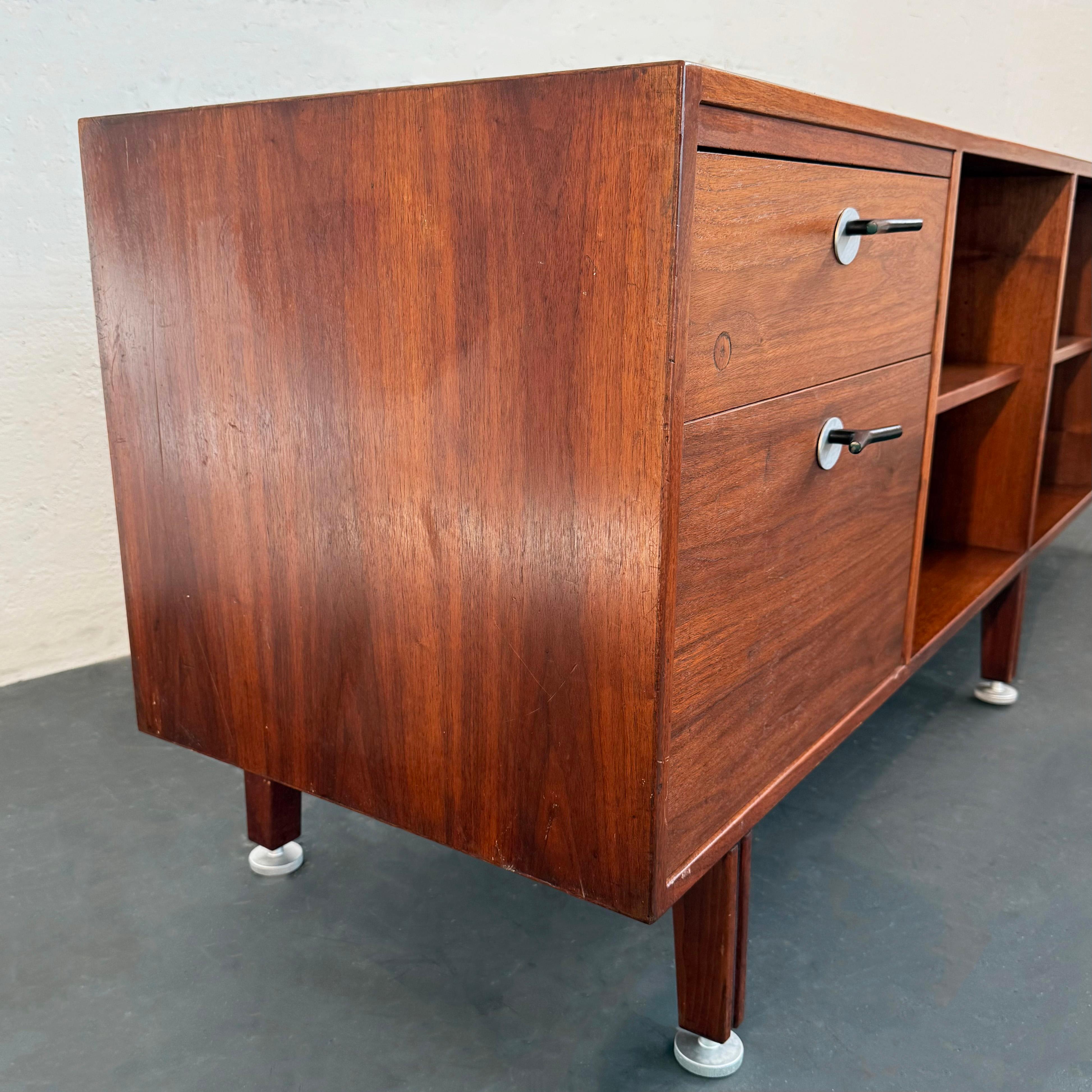 20th Century Mid-Century Modern Walnut Credenza Bookcase With Y Pulls By Jens Risom For Sale