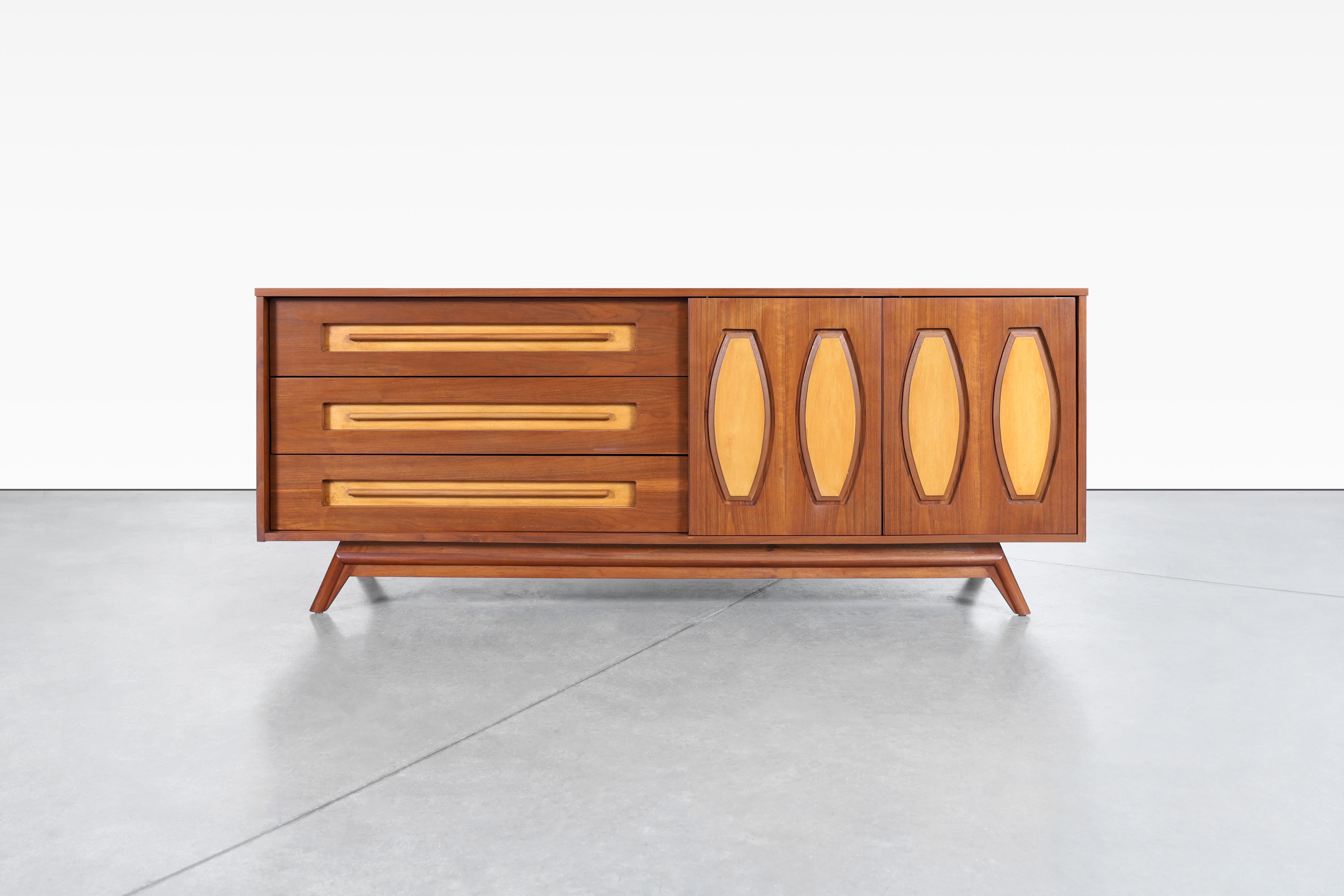 Birch Mid-Century Modern Walnut Credenza by Young Mtg. For Sale