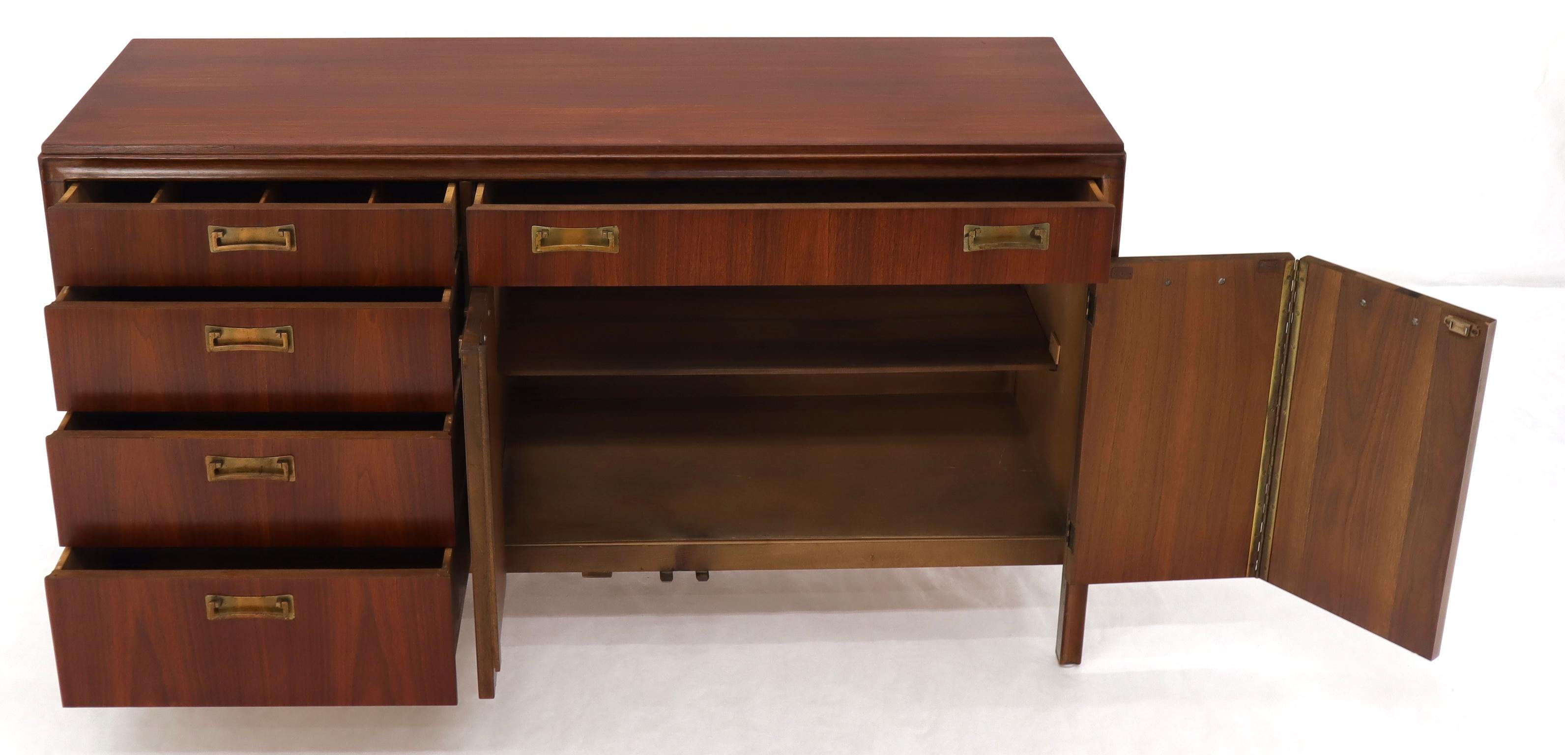 20th Century Mid-Century Modern Credenza Dresser Cabinet with Bifold Door and Five Drawers For Sale