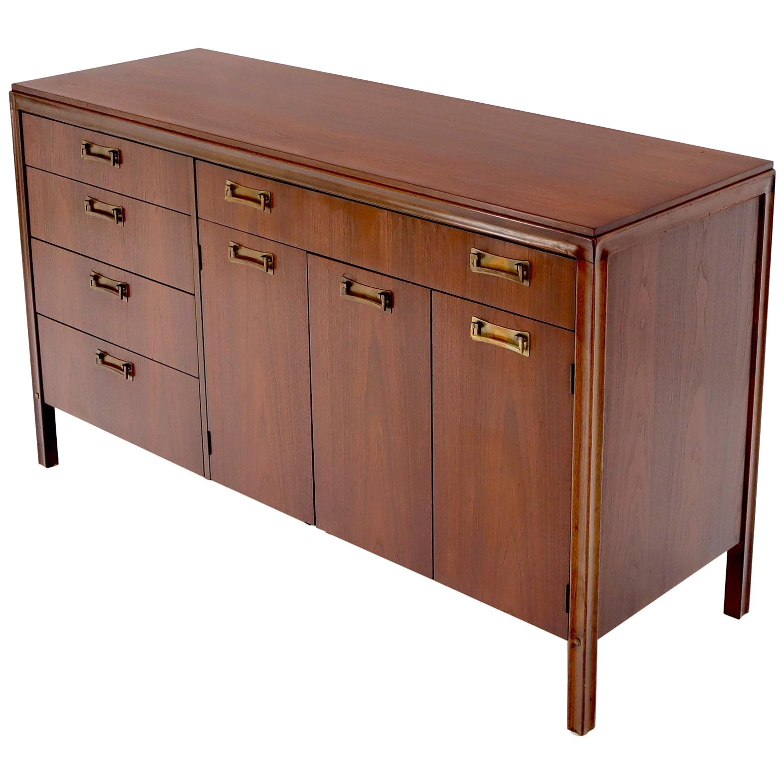 Mid-Century Modern Credenza Dresser Cabinet with Bifold Door and Five Drawers For Sale