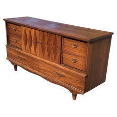 Mid-Century Modern Walnut Credenza / Dresser with Geometric Inlay, circa 1960s