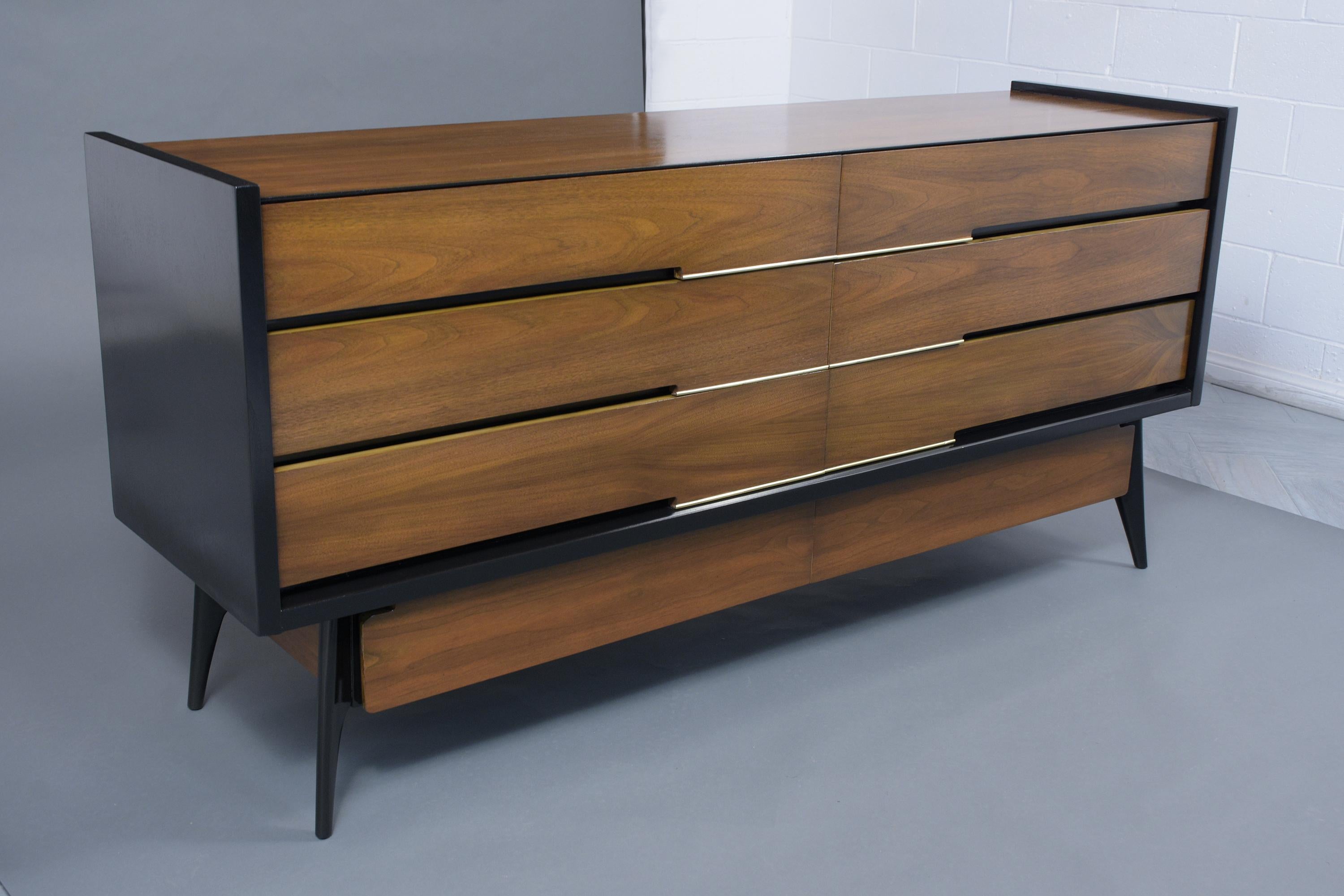 Carved Mid-Century Modern Lacquered Walnut Credenza