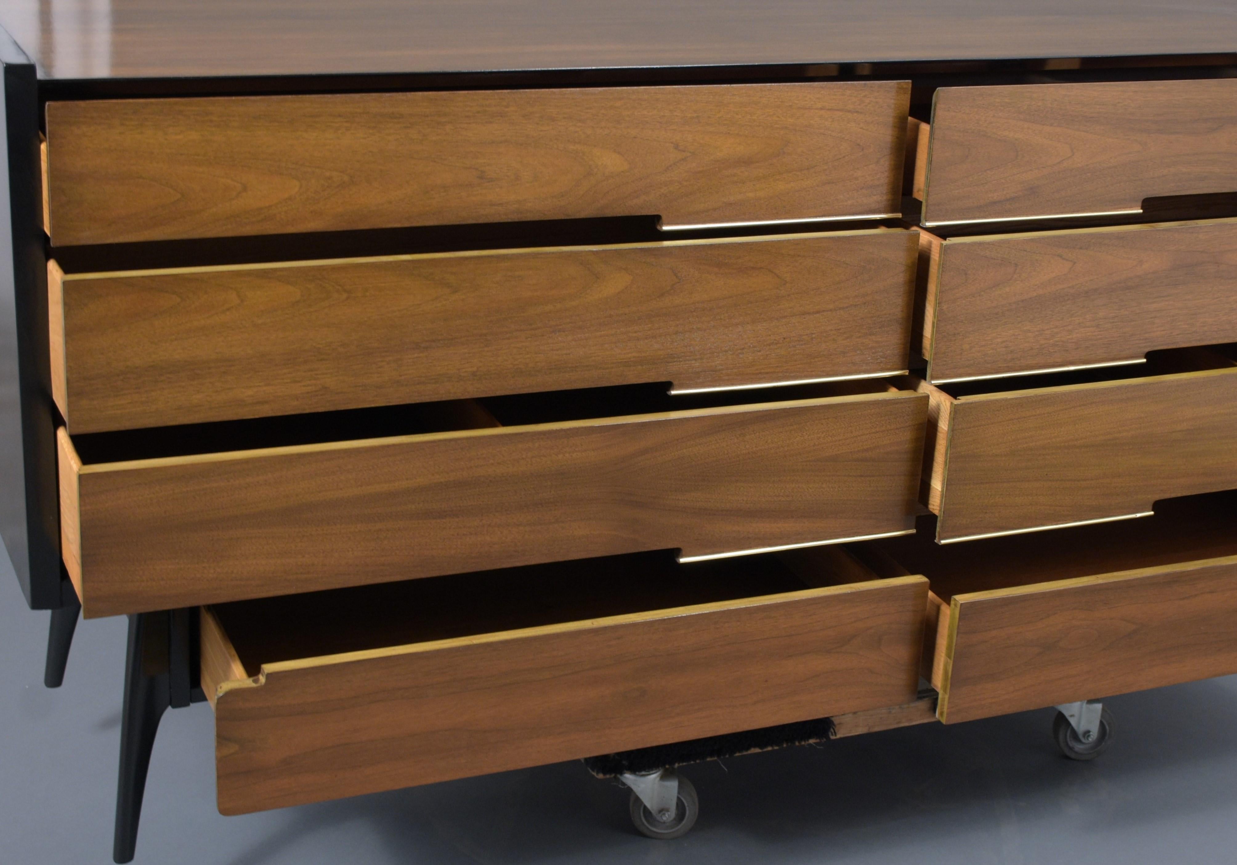 Plywood Mid-Century Modern Lacquered Walnut Credenza
