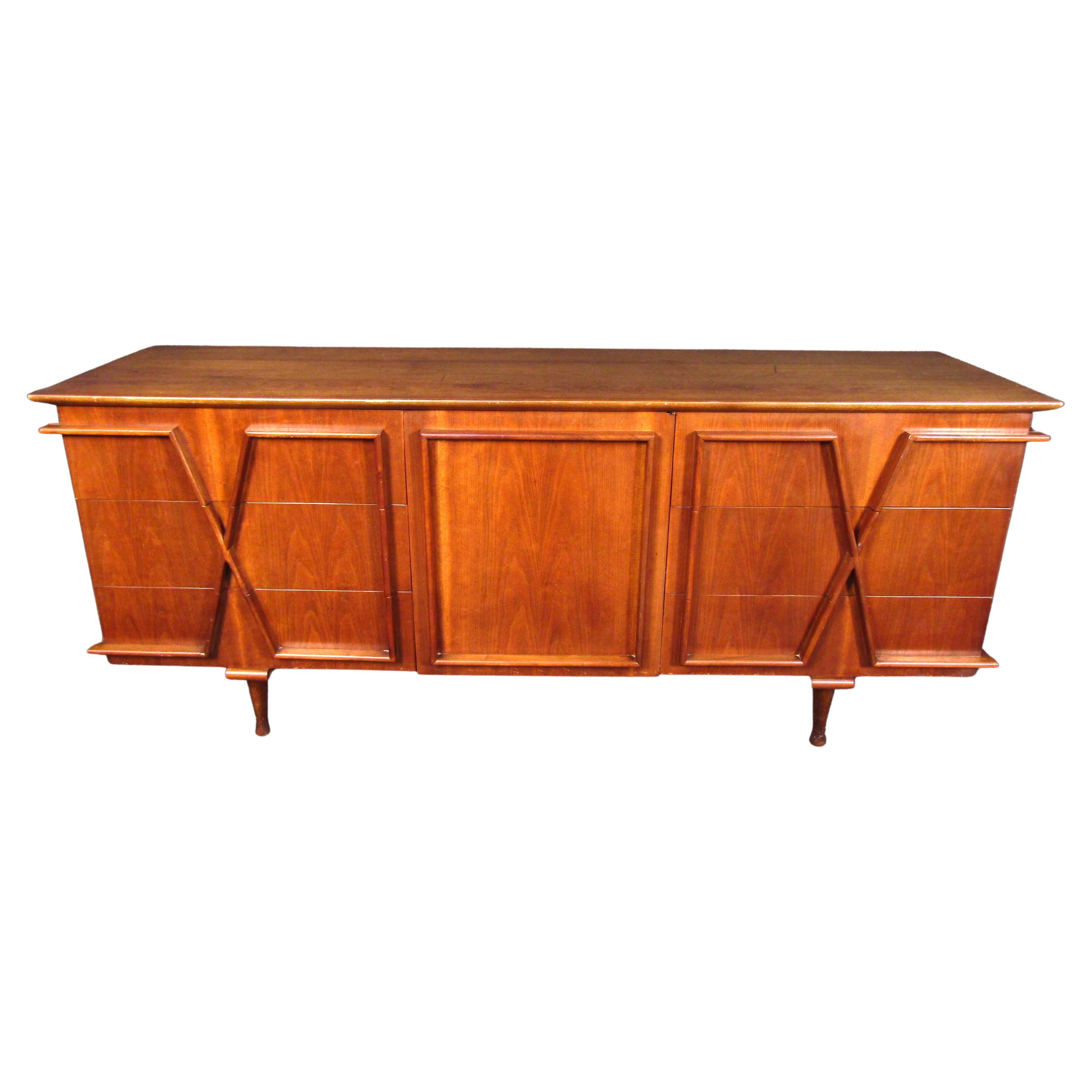 Mid Century Walnut Low Credenza Record Storage at 1stDibs
