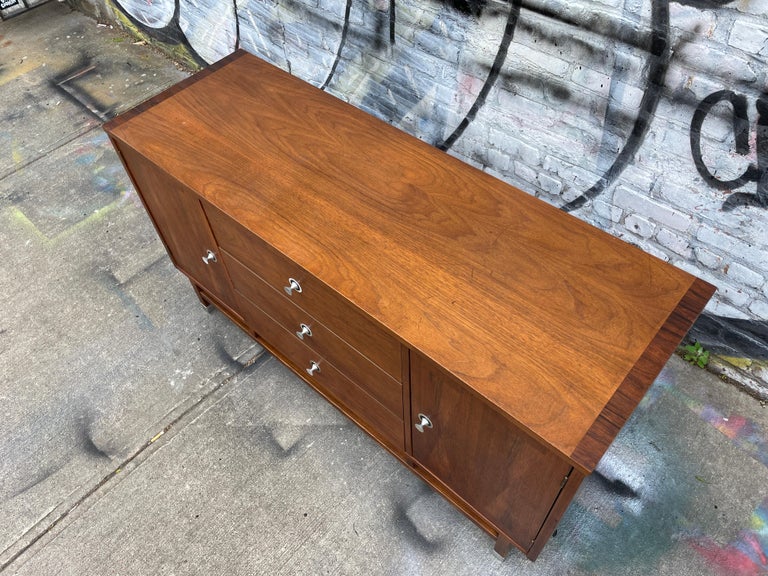 MidCentury Modern Walnut Credenza with Aluminum Pulls by Stanley at
