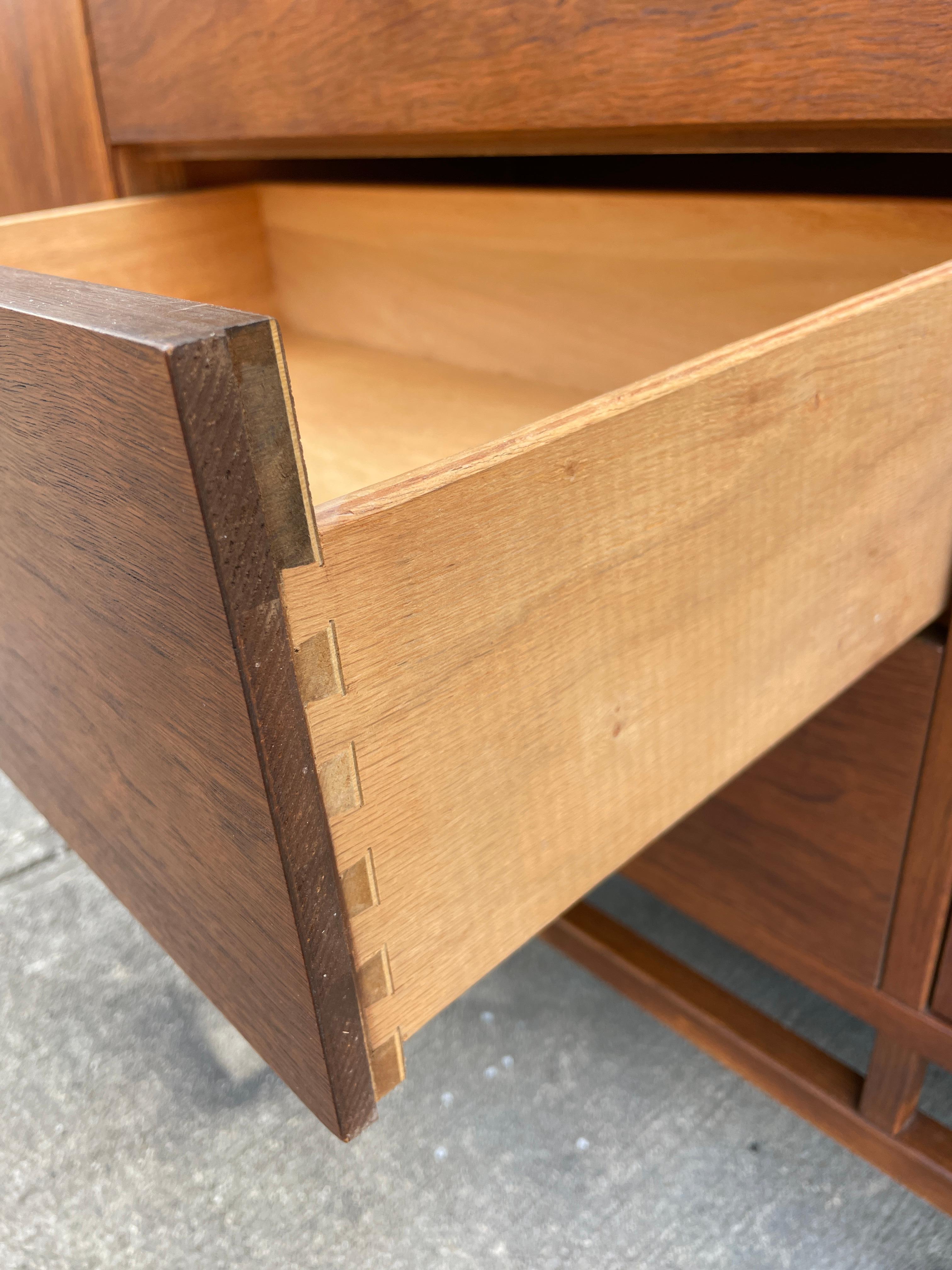 Mid-Century Modern Walnut Credenza with Aluminum Pulls by Stanley 1