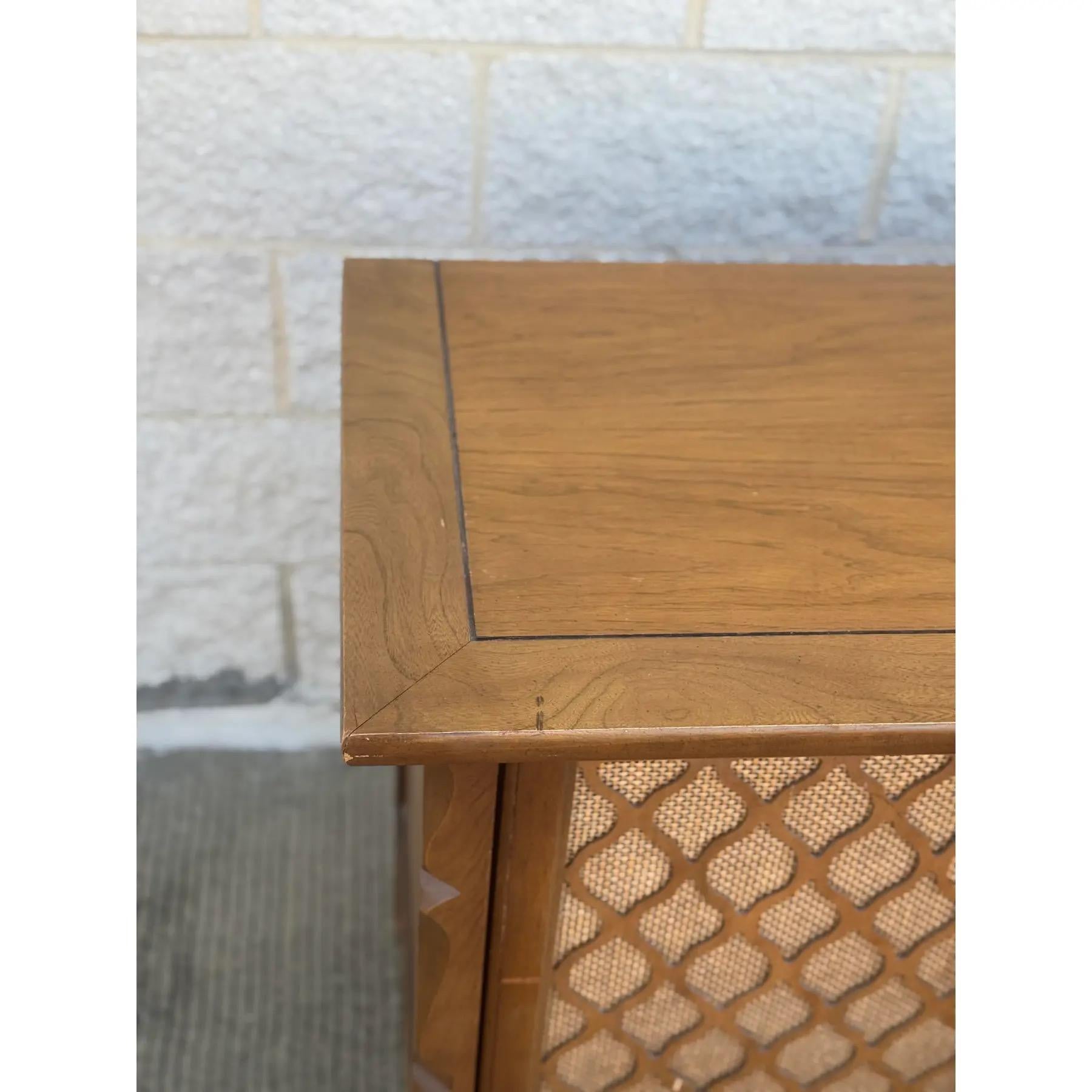 American Mid-Century Modern Walnut Credenza With Cane Door Panels For Sale