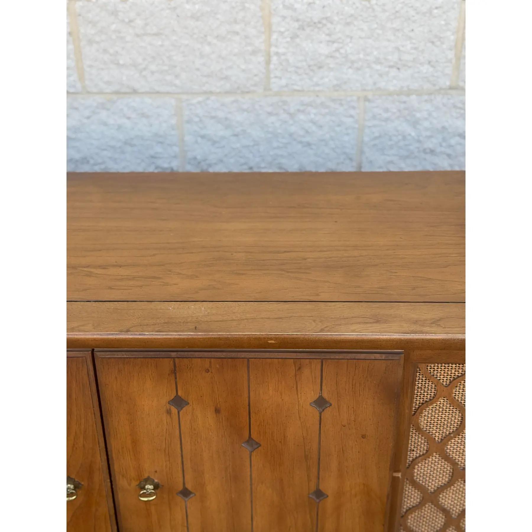 Mid-Century Modern Walnut Credenza With Cane Door Panels For Sale 1