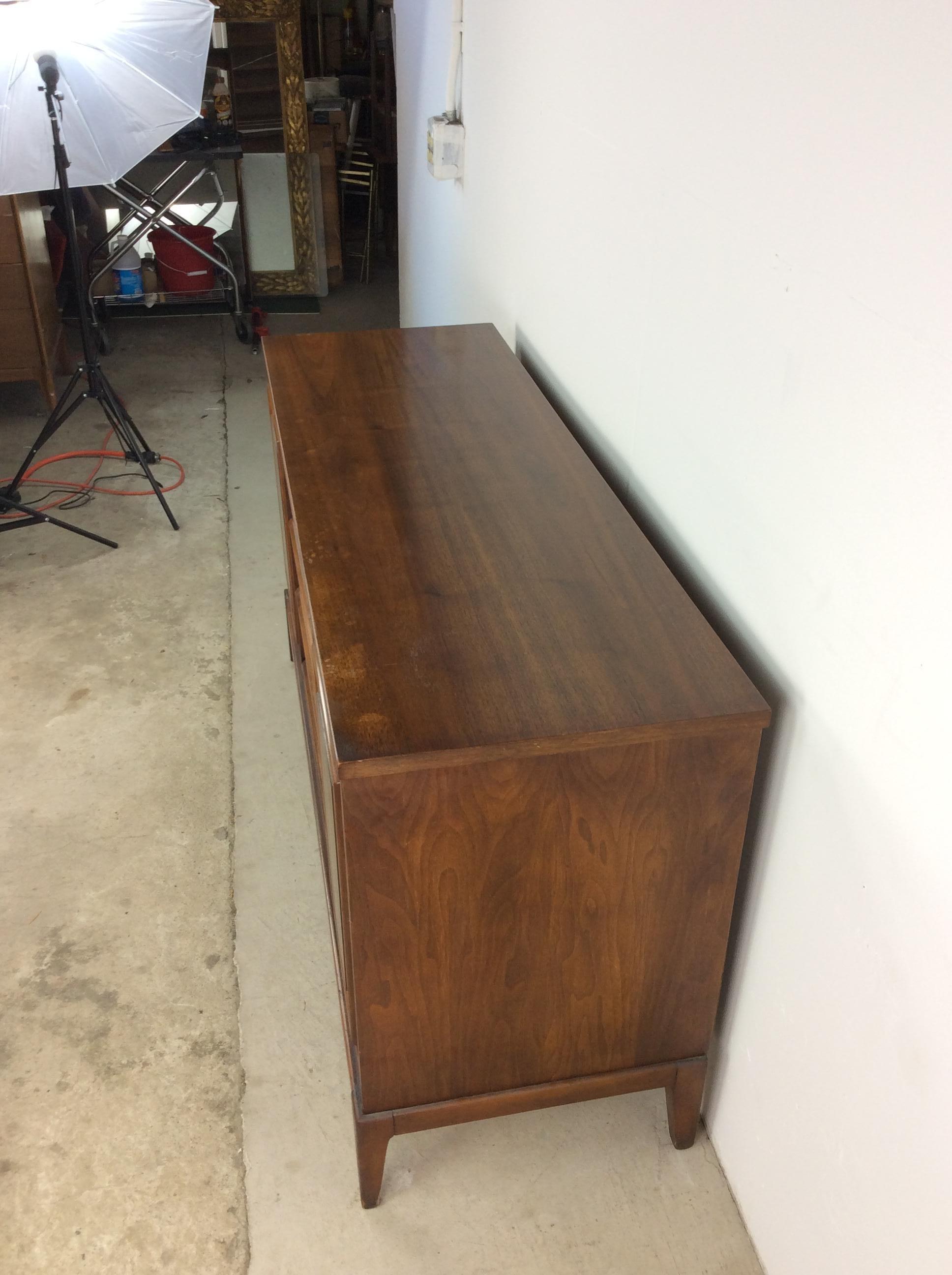 Veneer Mid Century Modern Walnut Credenza with Two Cabinets For Sale