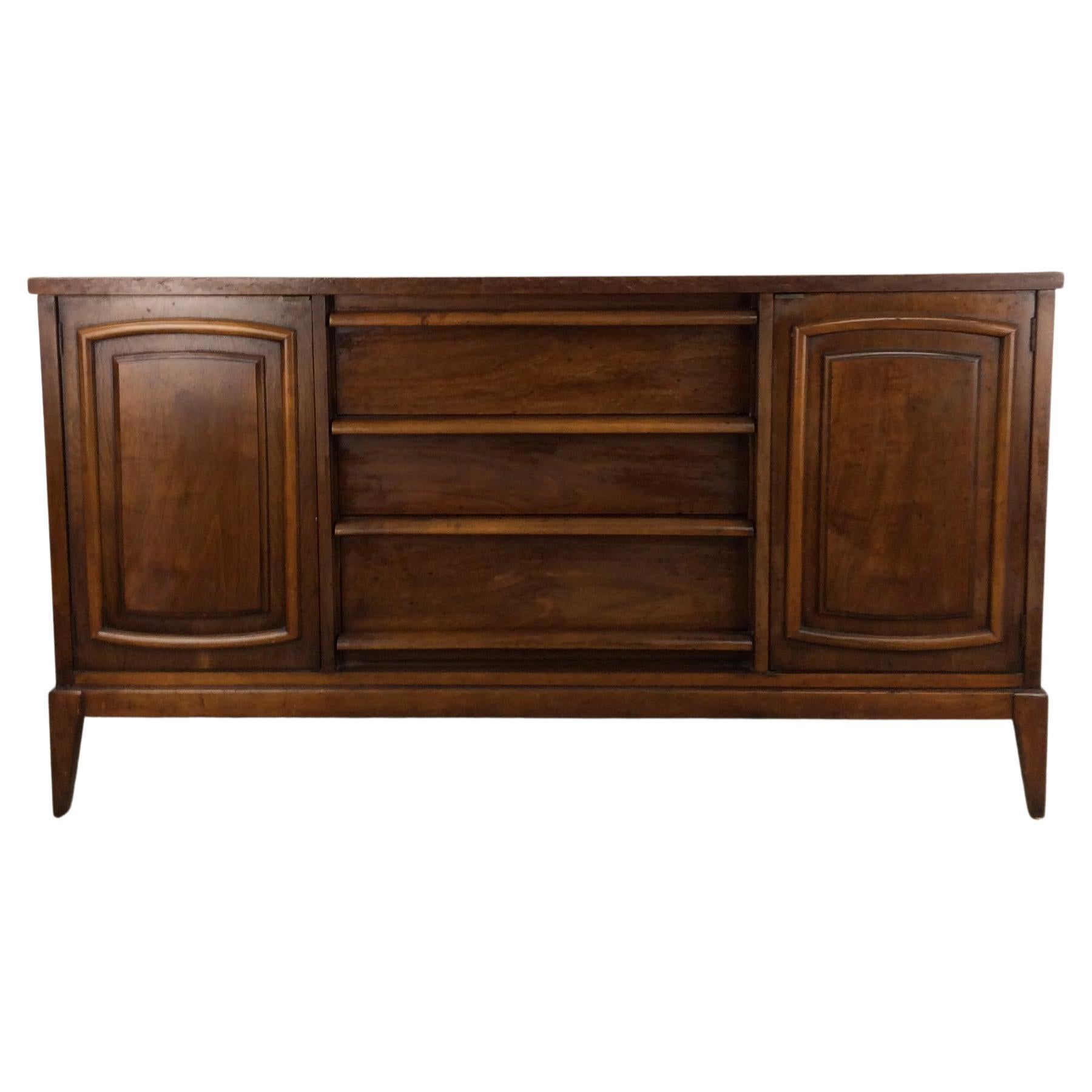 Mid Century Modern Walnut Credenza with Two Cabinets For Sale