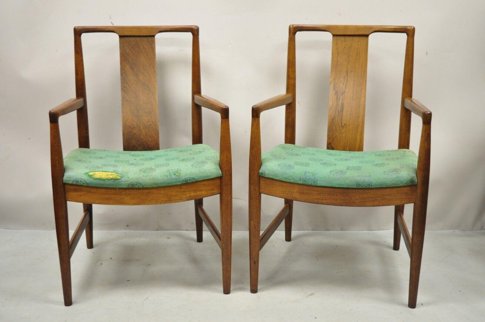 Mid-Century Modern Walnut Curved Angled Back Dining Arm Chairs - a Pair For Sale 7