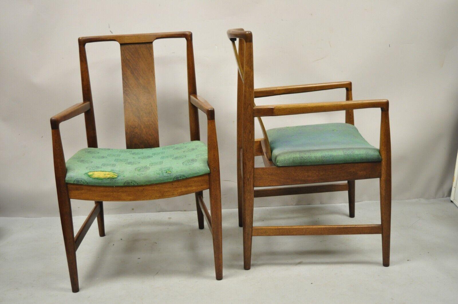 20th Century Mid-Century Modern Walnut Curved Angled Back Dining Arm Chairs - a Pair For Sale