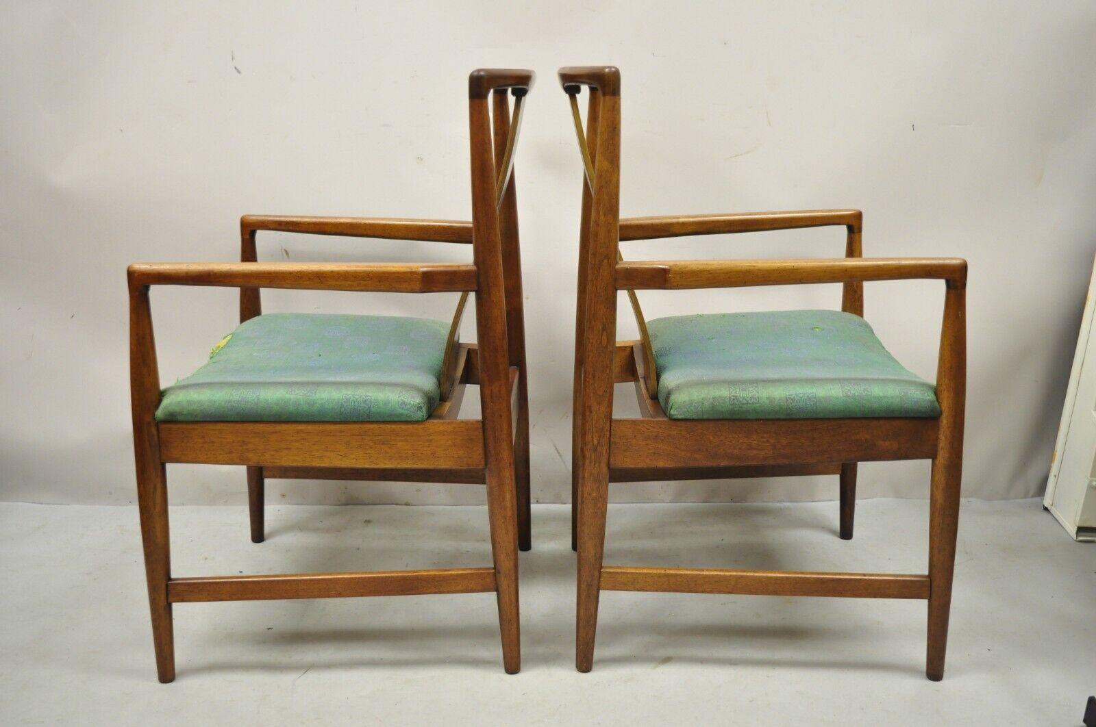 Mid-Century Modern Walnut Curved Angled Back Dining Arm Chairs - a Pair For Sale 5