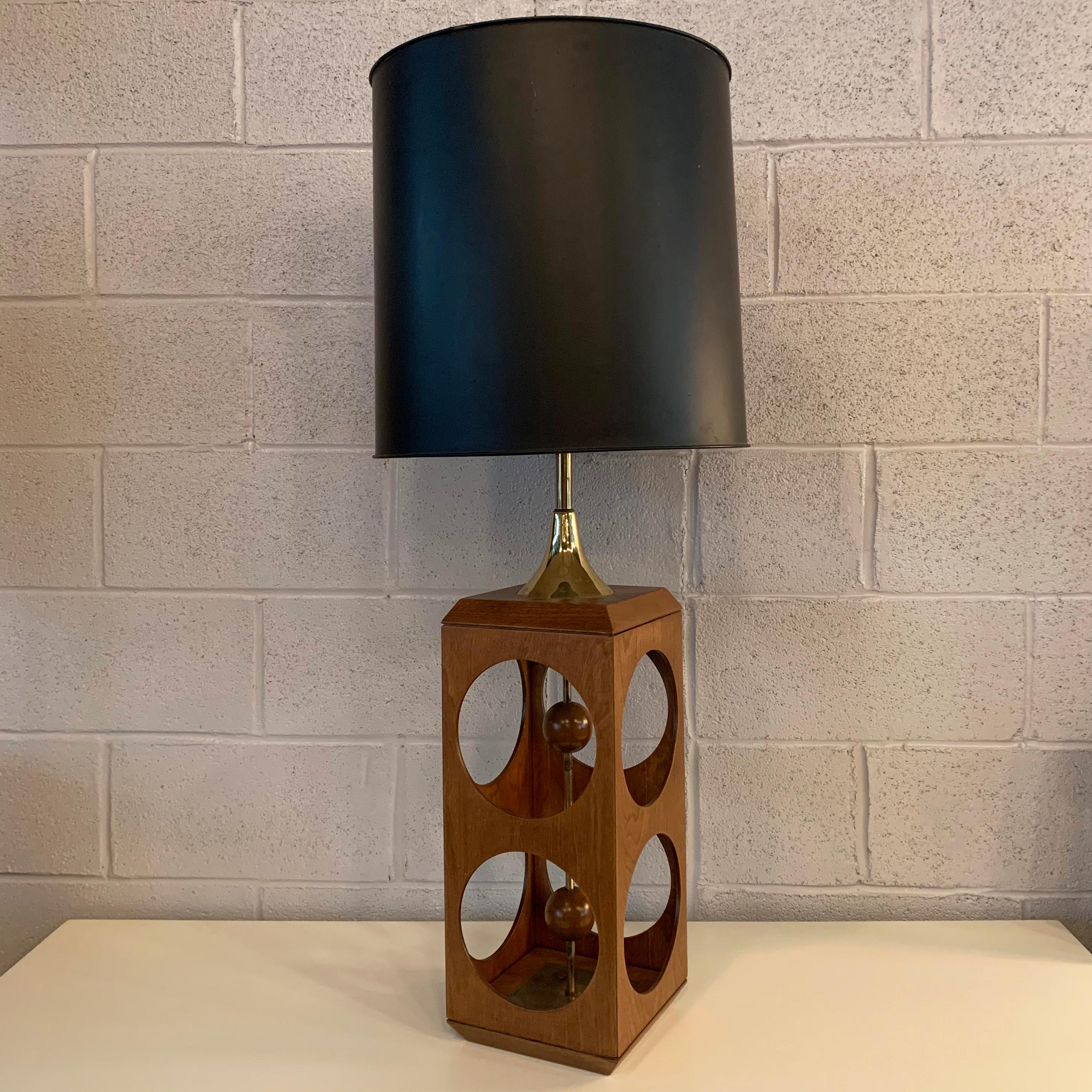 20th Century Mid-Century Modern Walnut Cut-Out Cube Table Lamp