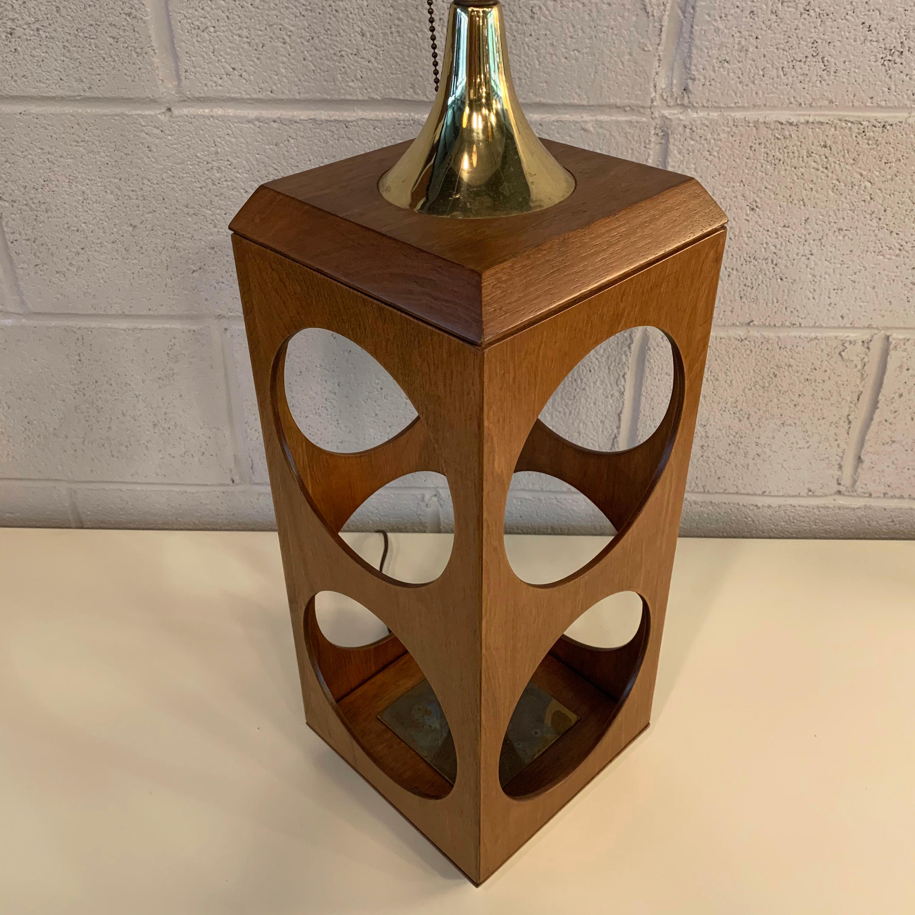 Mid-Century Modern Walnut Cut-Out Cube Table Lamp 2