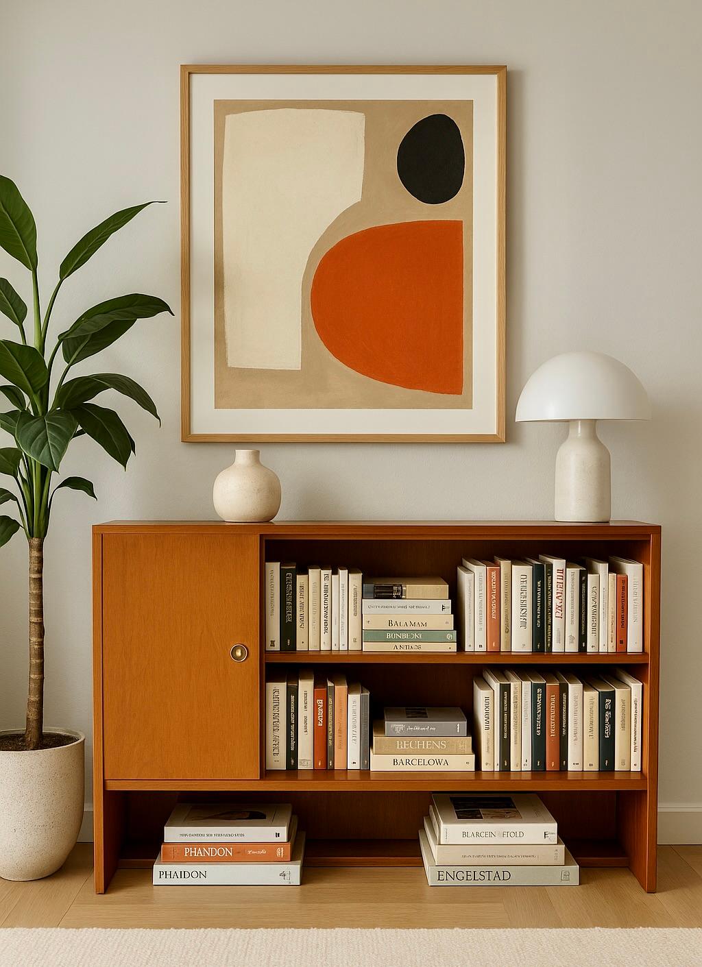 Mid Century Modern Teak Danish Bookcase / hutch, c. 1960's.  Plenty of room for books or displaying your collection. This narrow piece makes it a great choice for a hallway or long wall space and the glass doors keep the dust out. Nice vintage