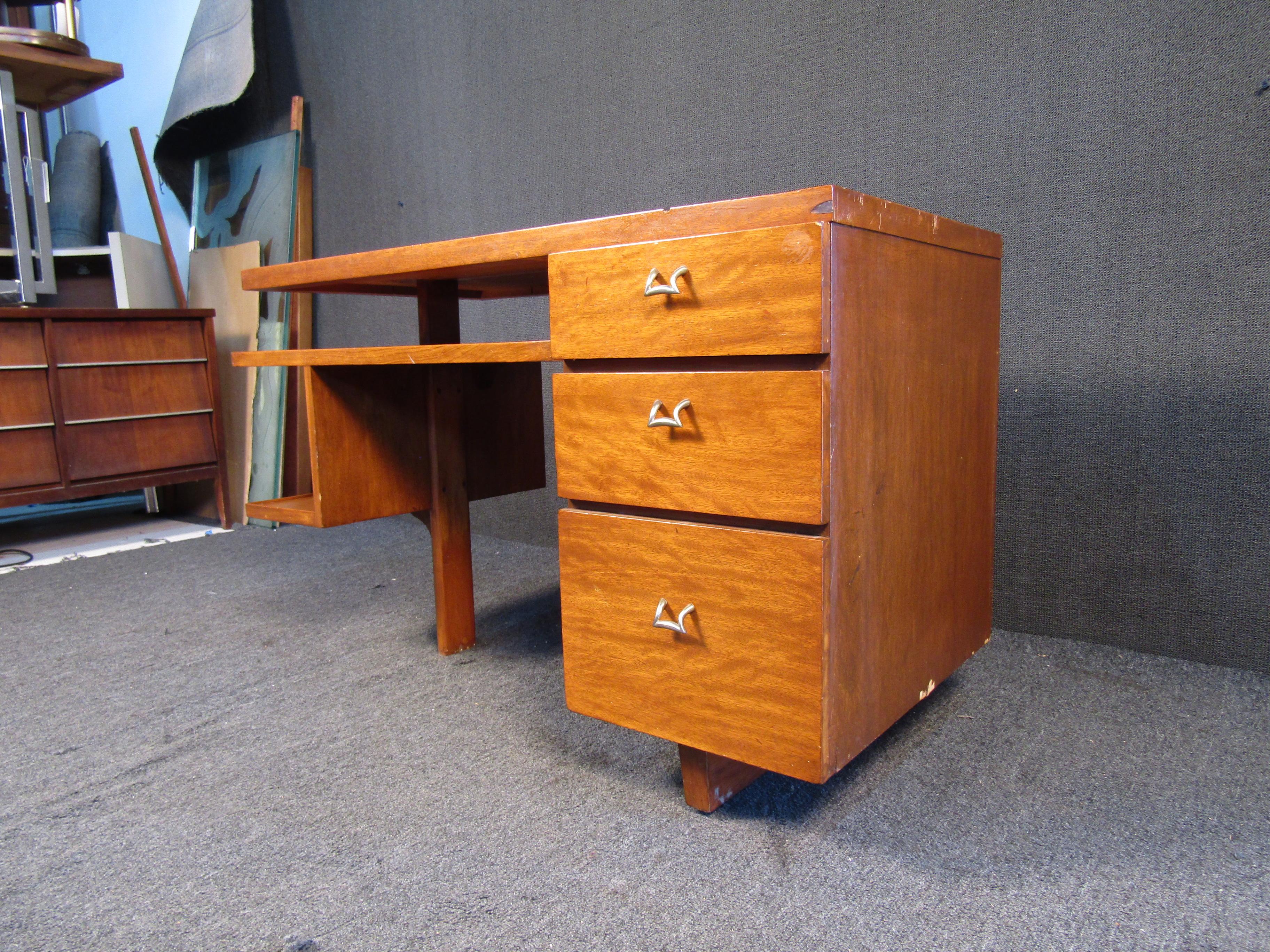 mid century modern desk walnut