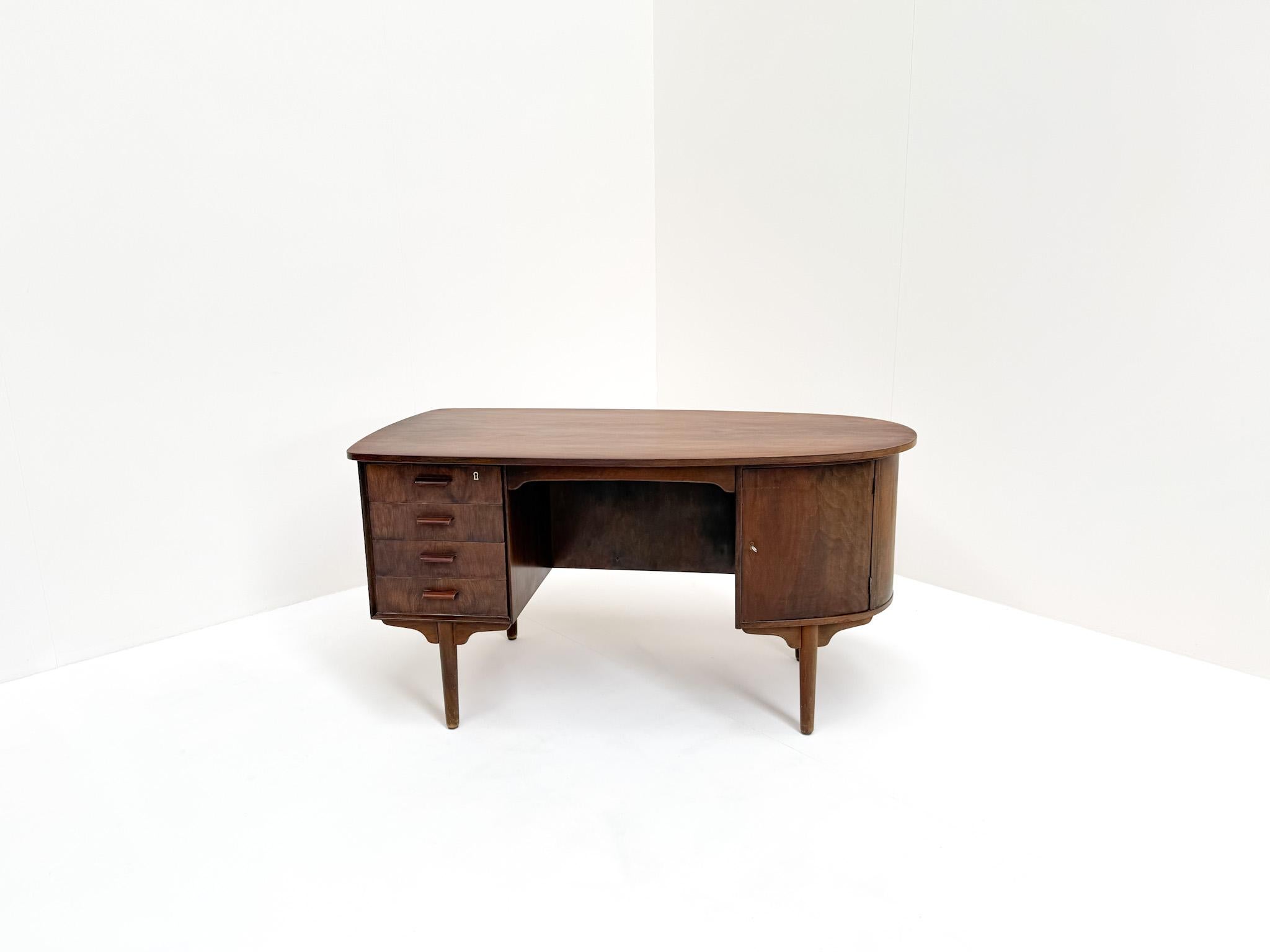 Danish Mid-Century Modern Walnut Desk with Bookshelf Back For Sale
