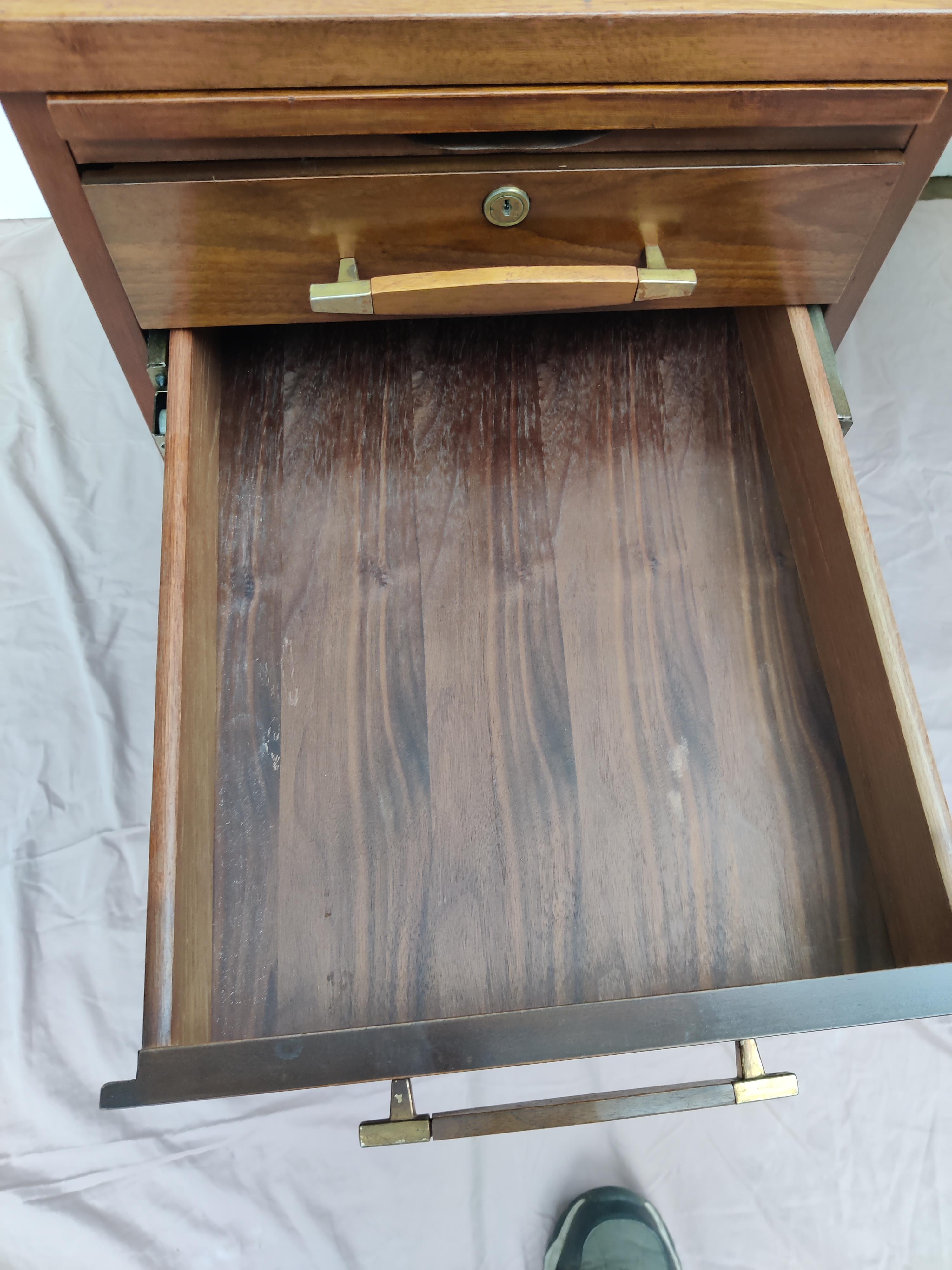 Mid Century Modern Walnut Desk with brass and walnut pulls For Sale 8