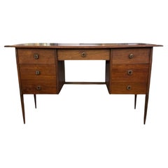 Mid-Century Modern Walnut Desk With Mosaic Handles