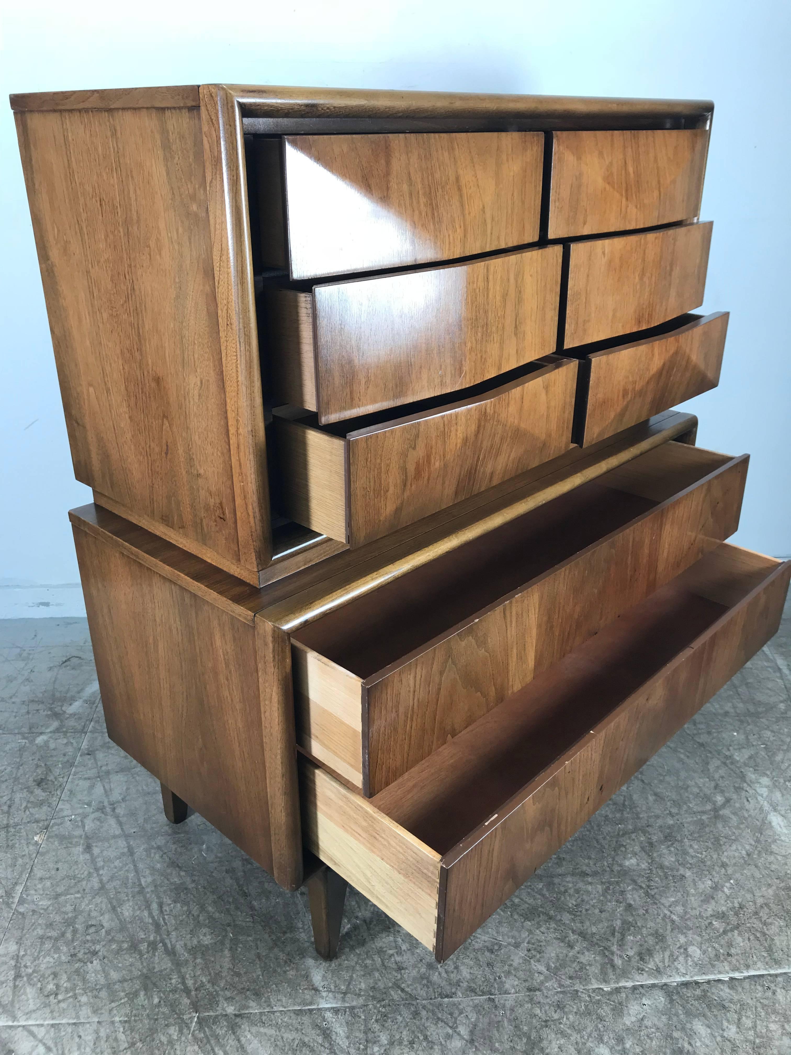 American Mid-Century Modern Walnut Diamond Front Chest, United Furniture Co.