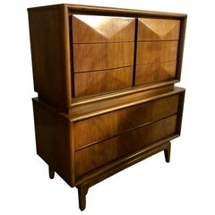 Mid-Century Modern Walnut Diamond Front Chest, United Furniture Co.