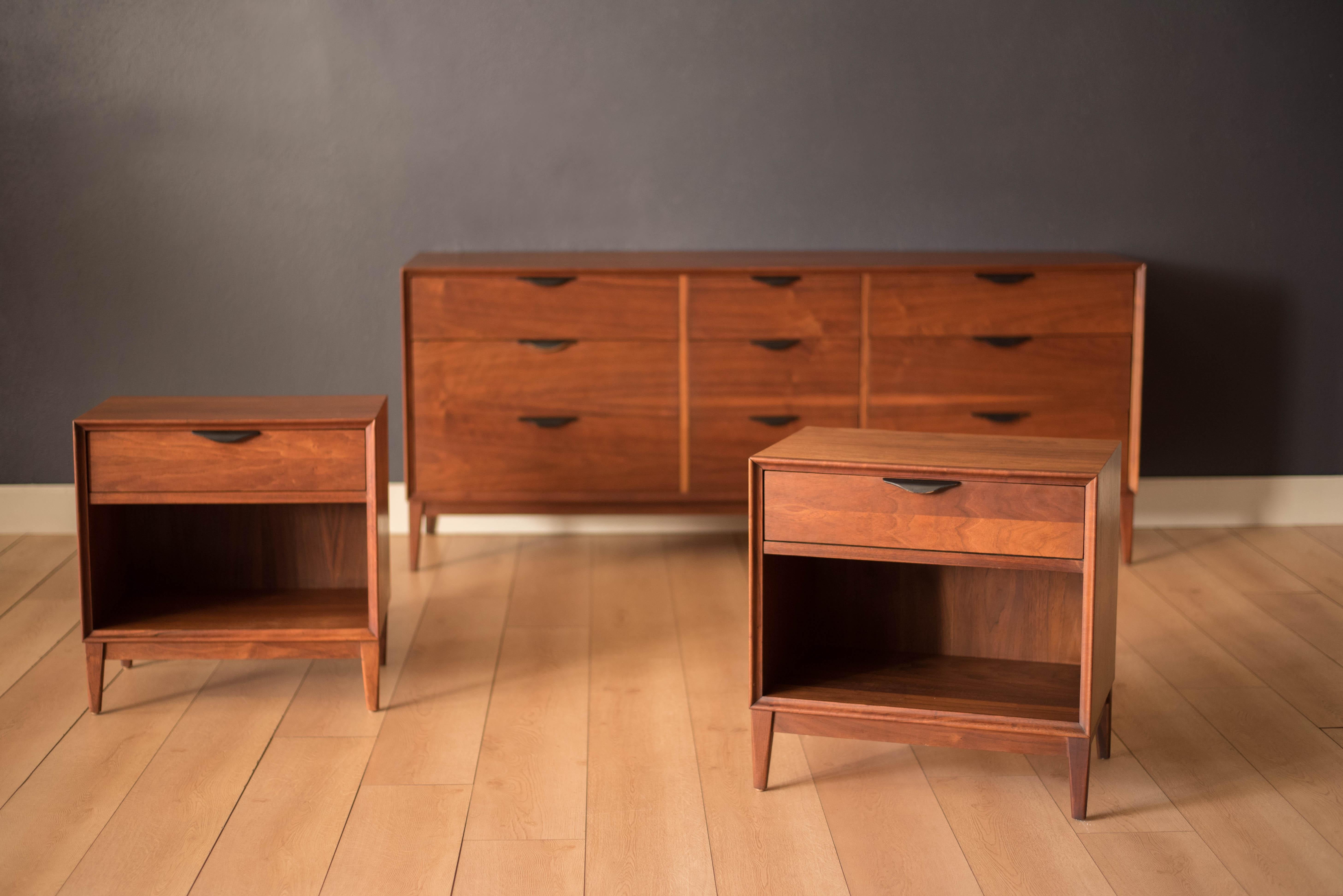 American Mid-Century Modern Walnut Dillingham Triple Dresser