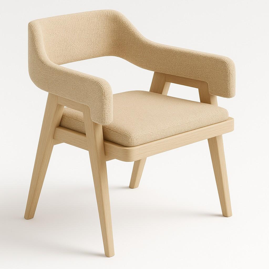 Contemporary Mid-Century Modern Walnut Dining Chair-Back Armrests & Seat In White Boucle For Sale
