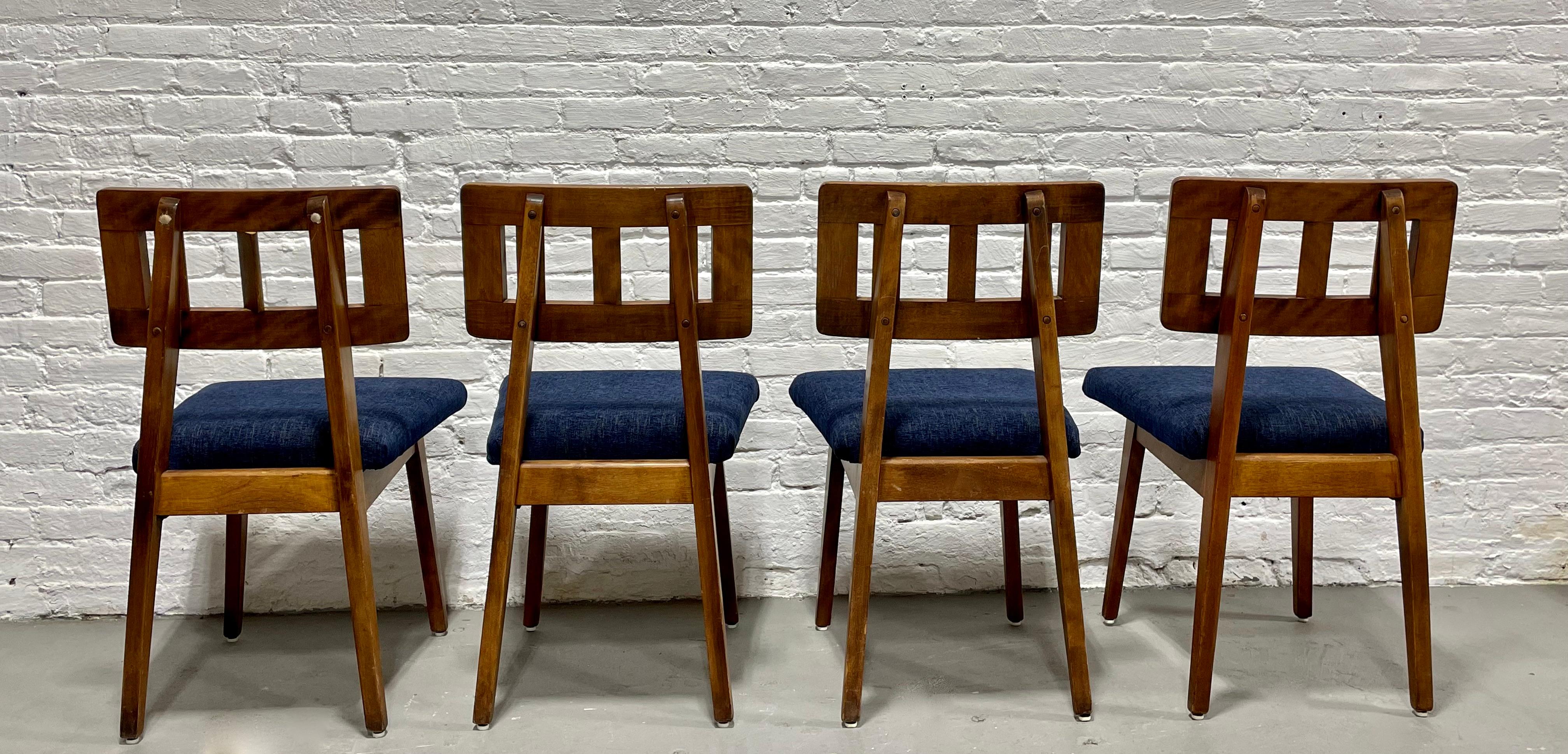 Mid-Century Modern Walnut Dining Chairs + New Denim Upholstery, Set/6 For Sale 4