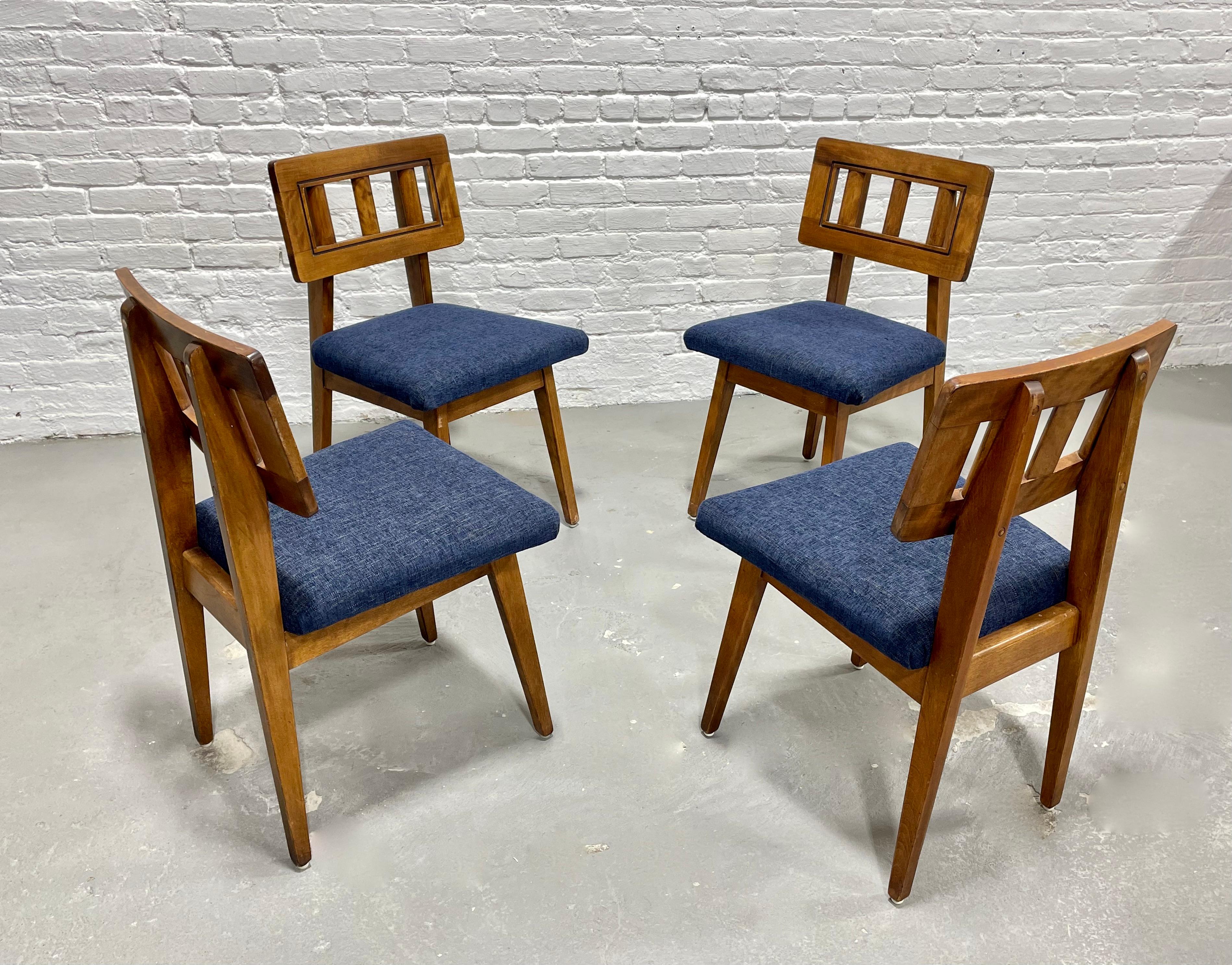 Mid-Century Modern Walnut Dining Chairs + New Denim Upholstery, Set/6 For Sale 5