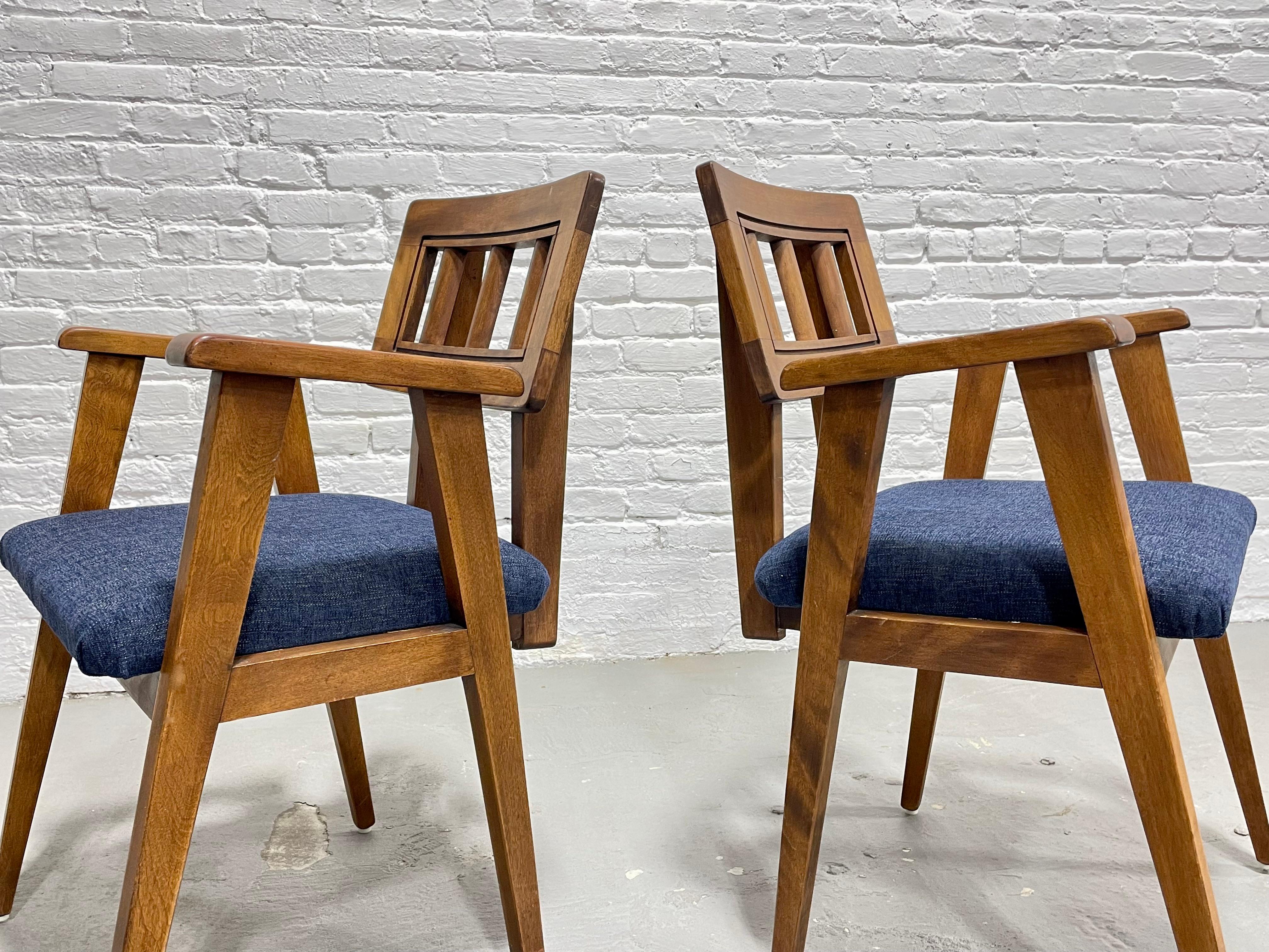 Mid-Century Modern Walnut Dining Chairs + New Denim Upholstery, Set/6 For Sale 6