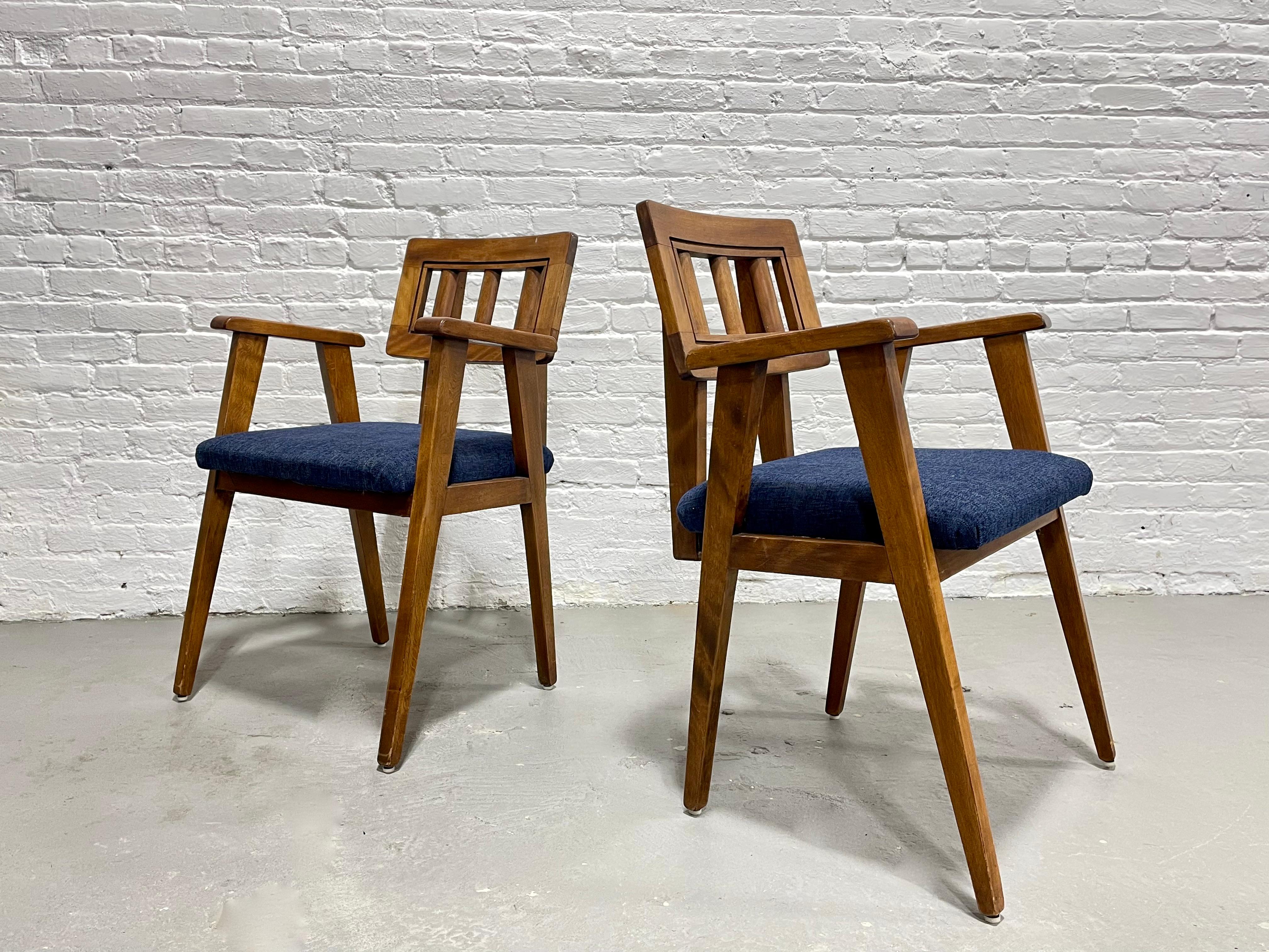 Mid-Century Modern Walnut Dining Chairs + New Denim Upholstery, Set/6 For Sale 9